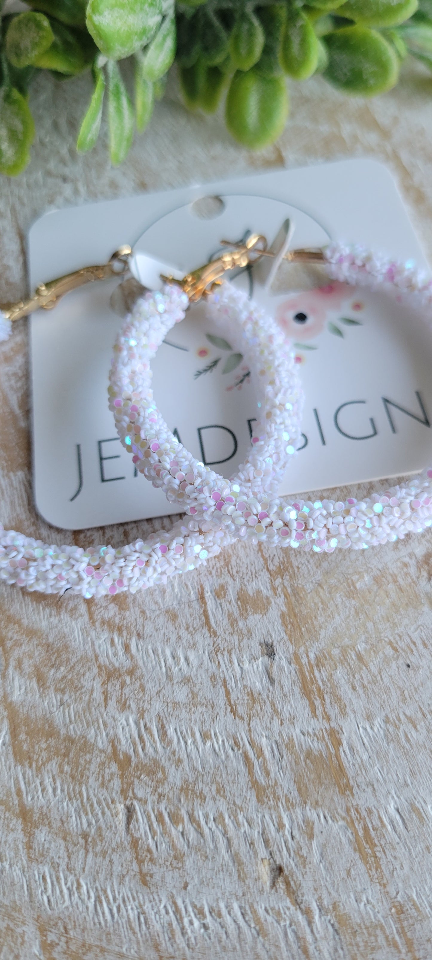 White Glitter Hoop Earrings