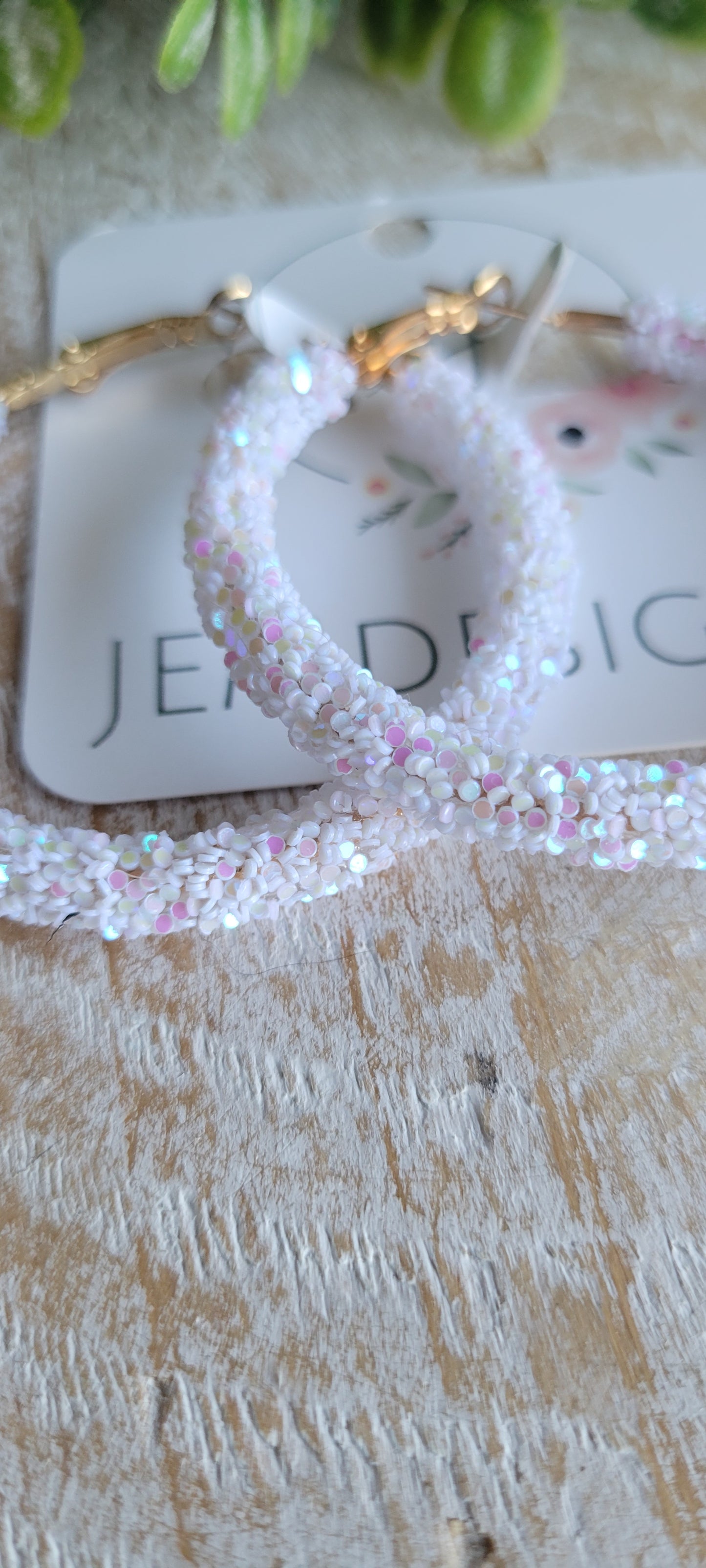 White Glitter Hoop Earrings