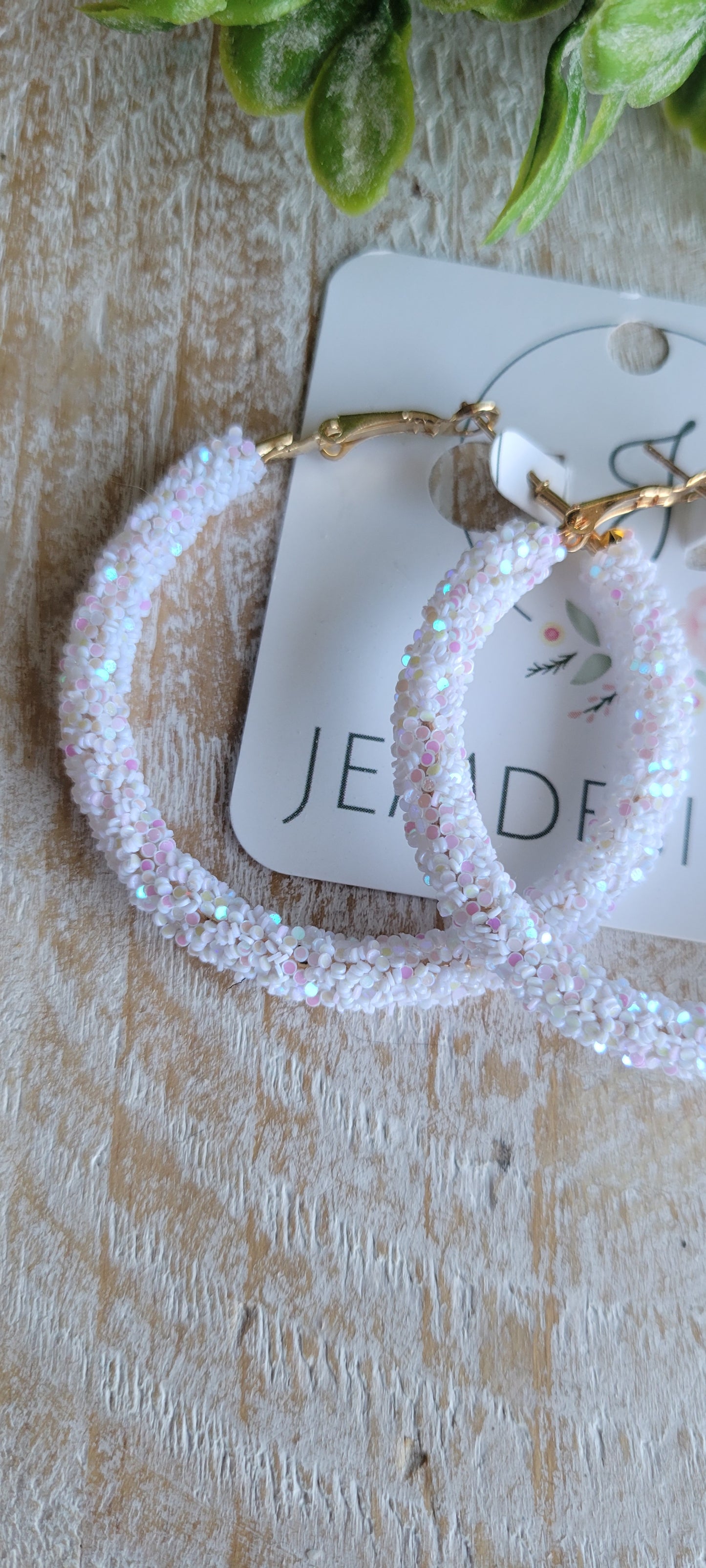 White Glitter Hoop Earrings