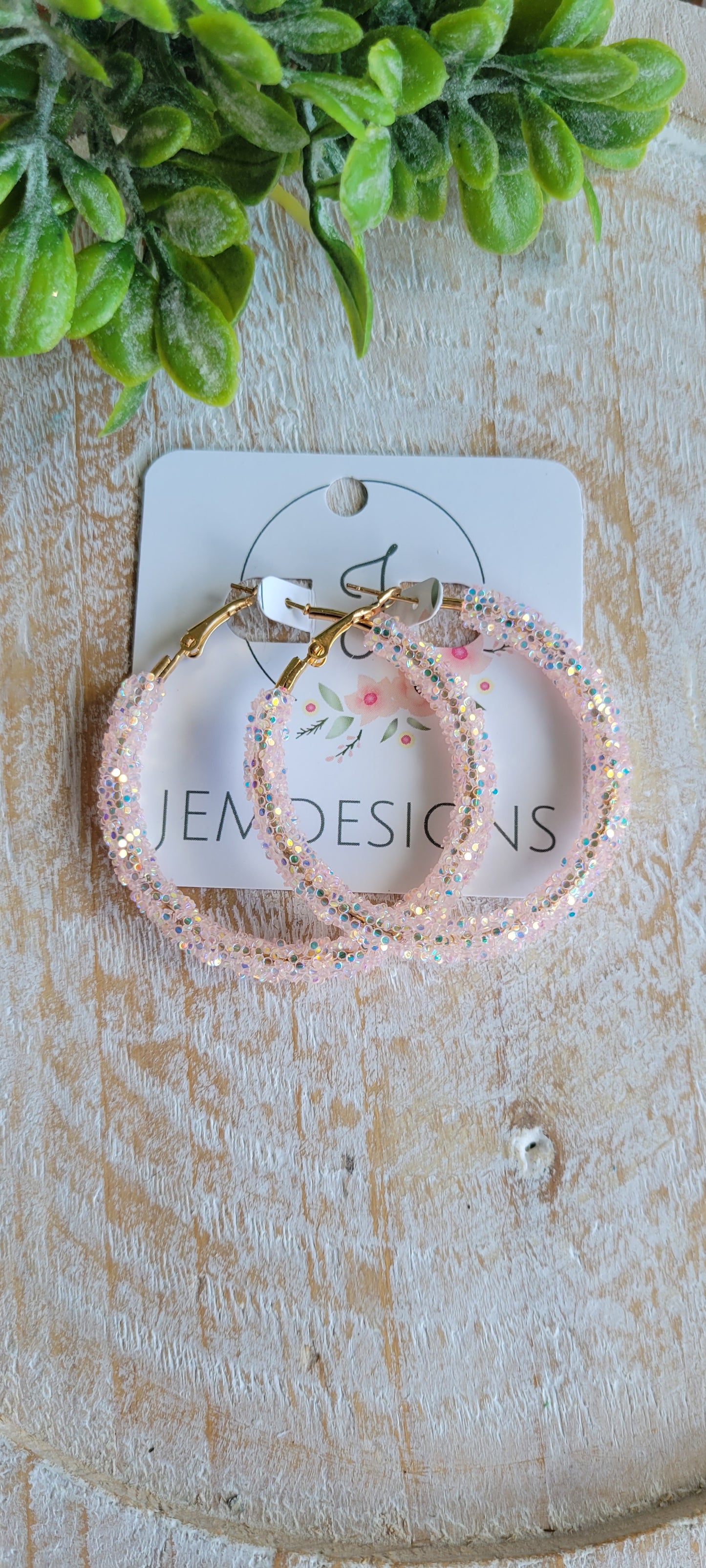 Light Pink Glitter Hoop Earrings