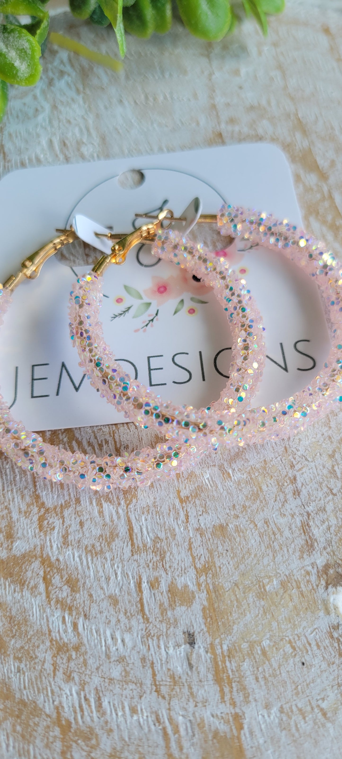 Light Pink Glitter Hoop Earrings