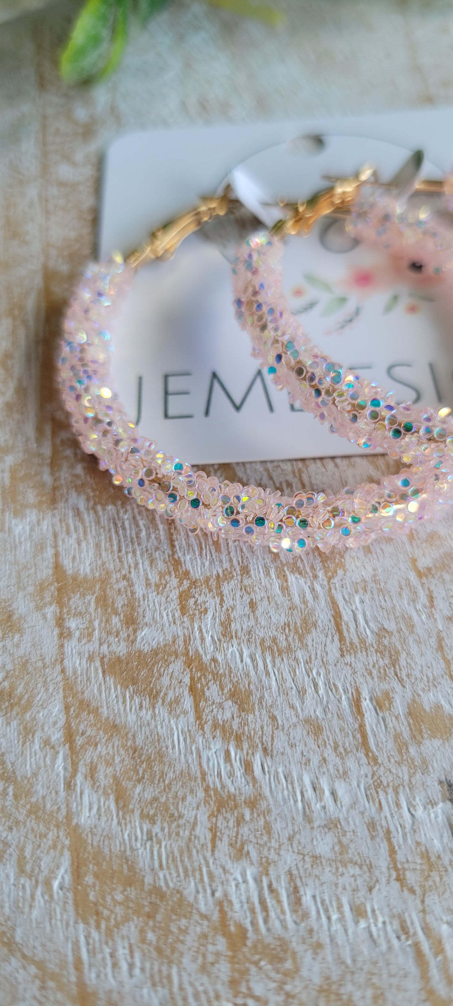 Light Pink Glitter Hoop Earrings