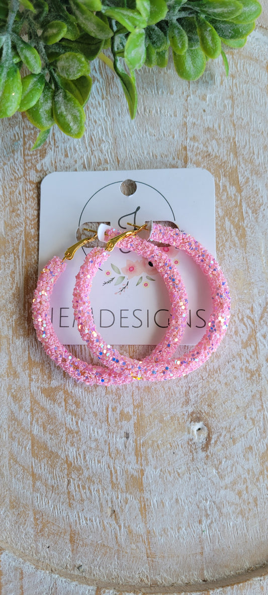 Baby Pink Glitter Hoop Earrings