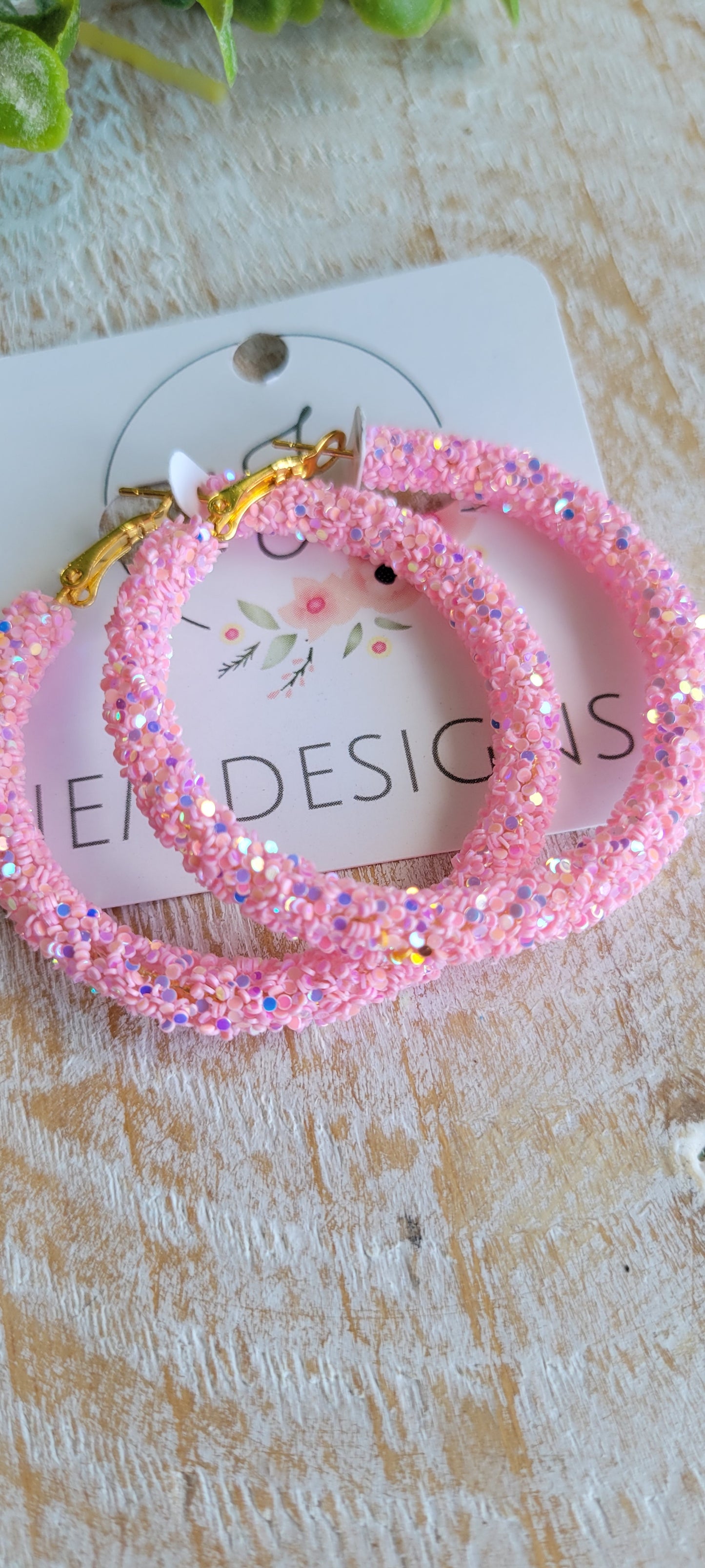 Baby Pink Glitter Hoop Earrings