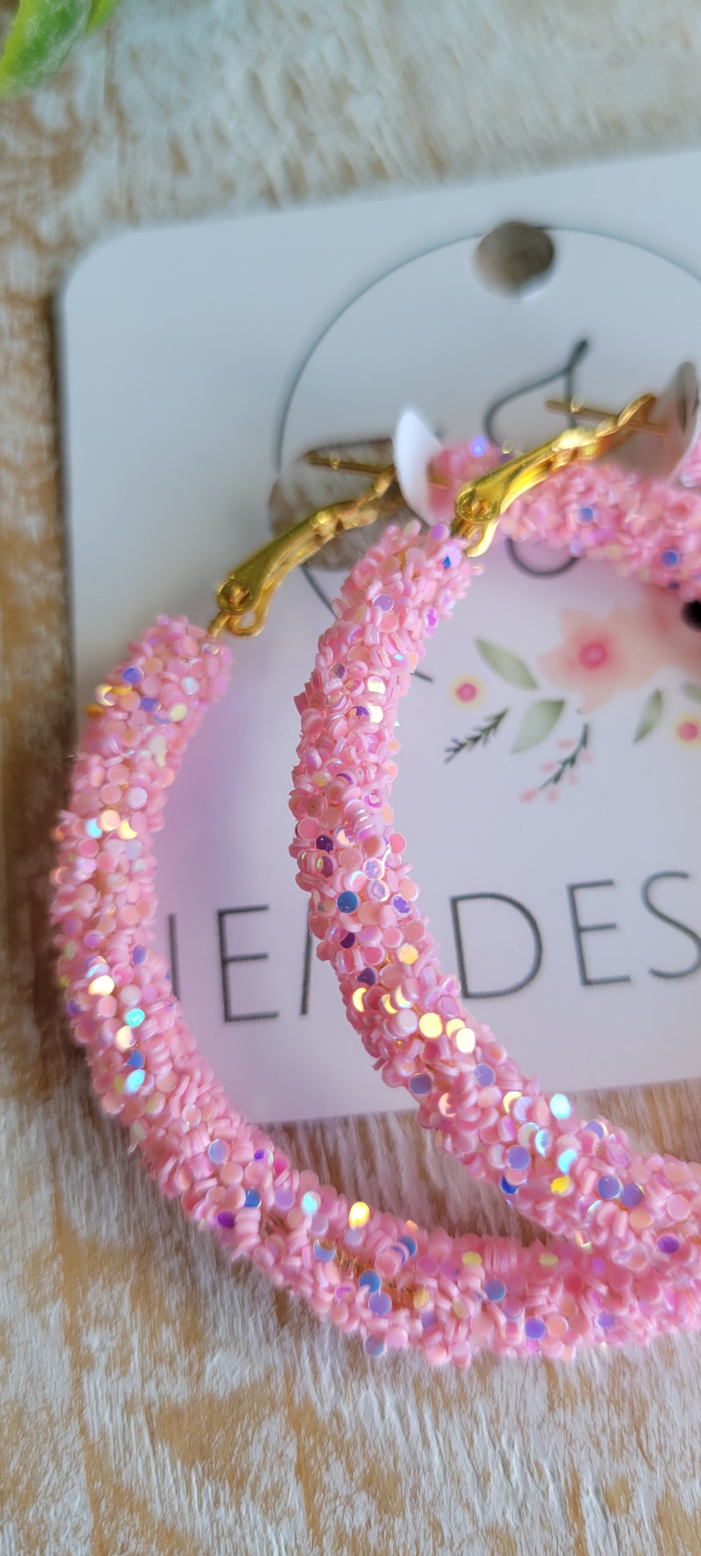 Baby Pink Glitter Hoop Earrings