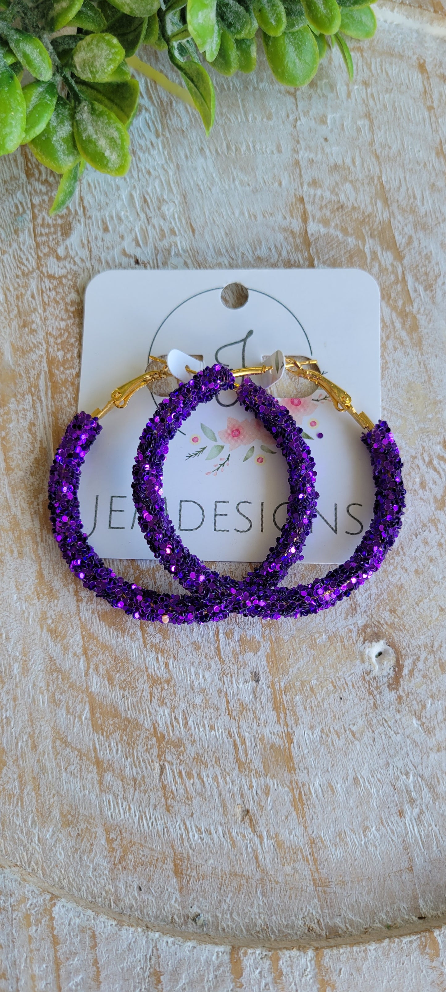 Purple Glitter Hoop Earrings