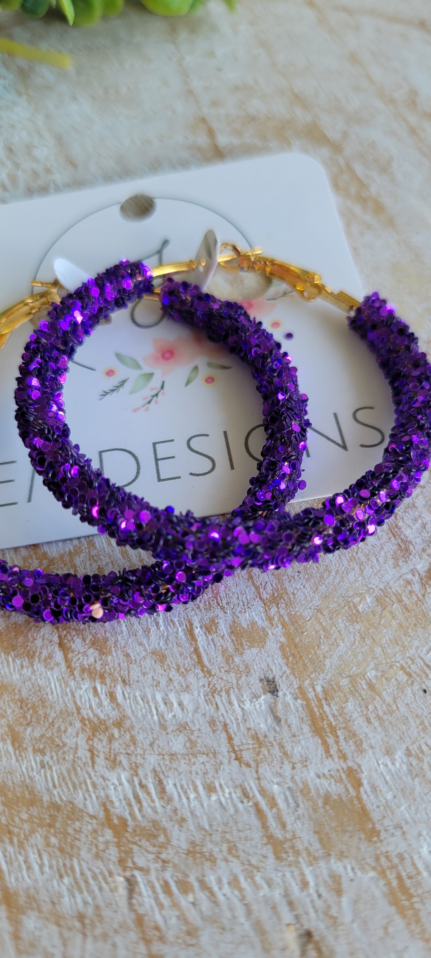 Purple Glitter Hoop Earrings