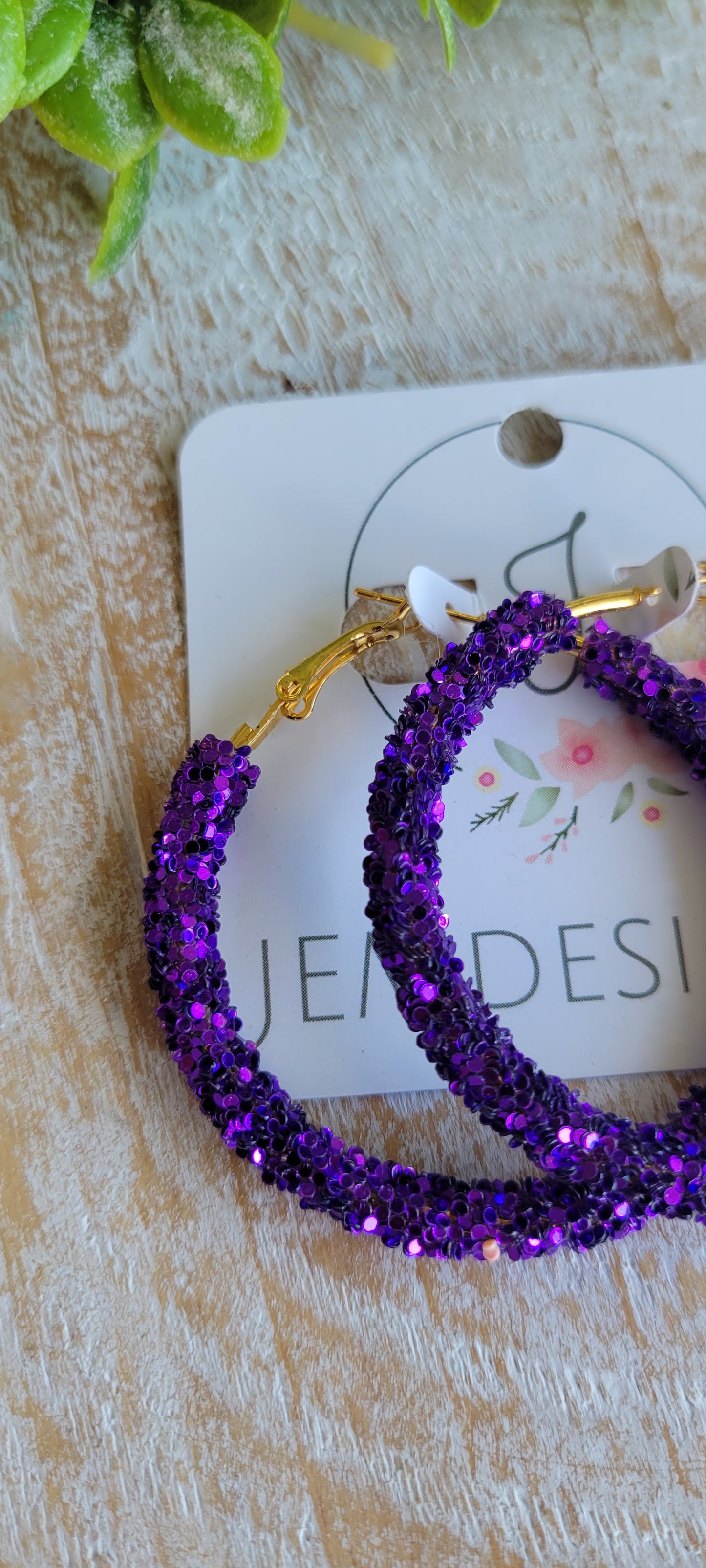 Purple Glitter Hoop Earrings