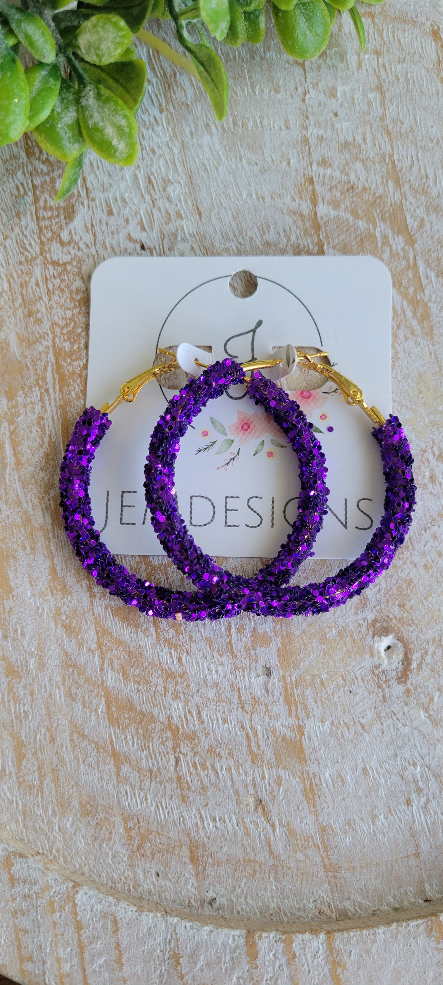 Purple Glitter Hoop Earrings