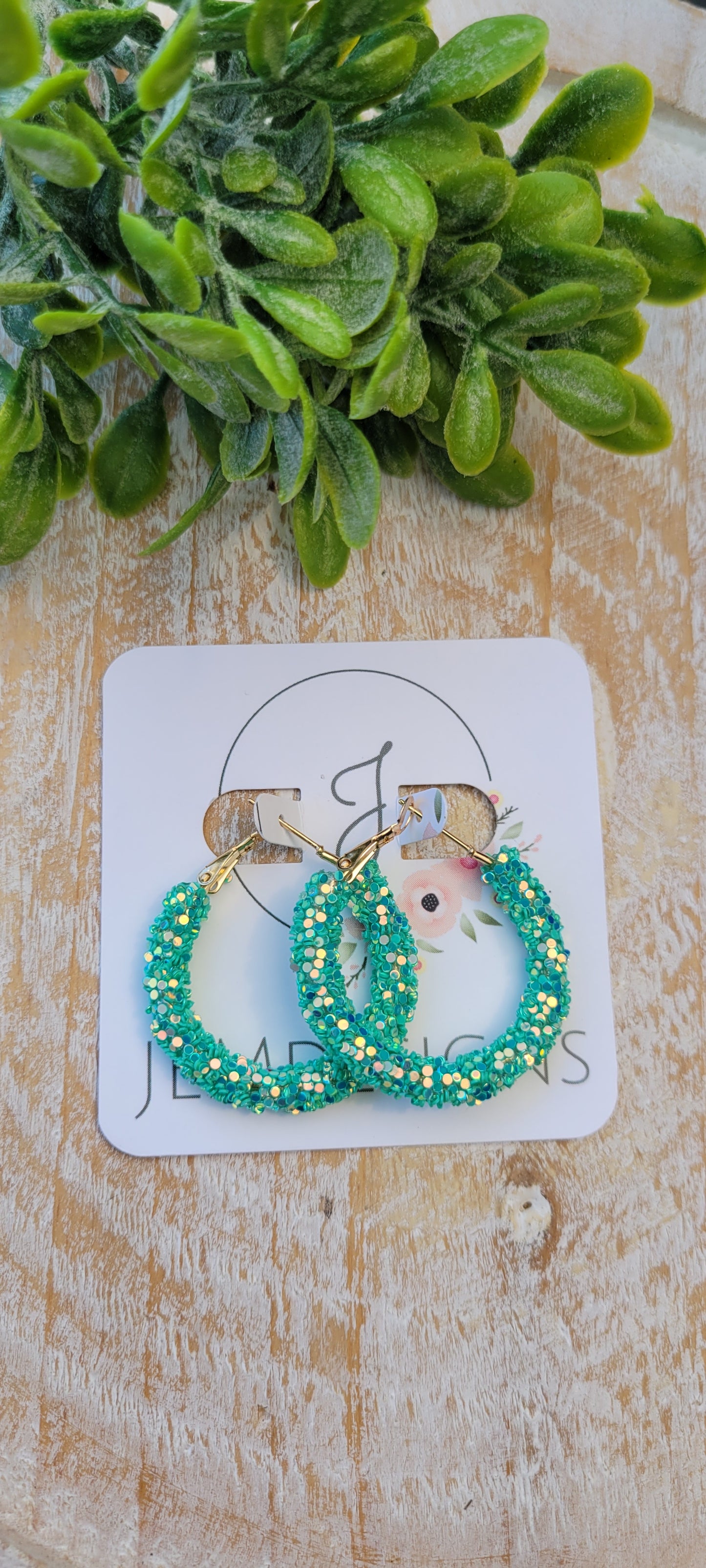 Aqua Glitter Hoop Earrings