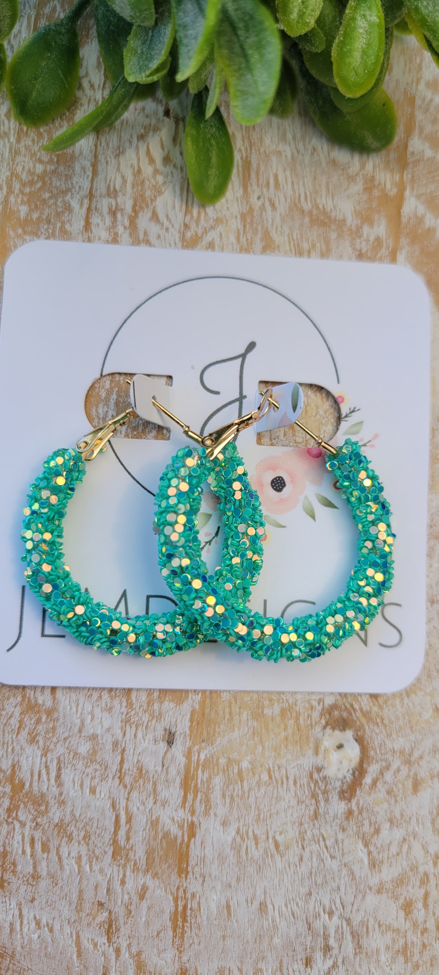 Aqua Glitter Hoop Earrings