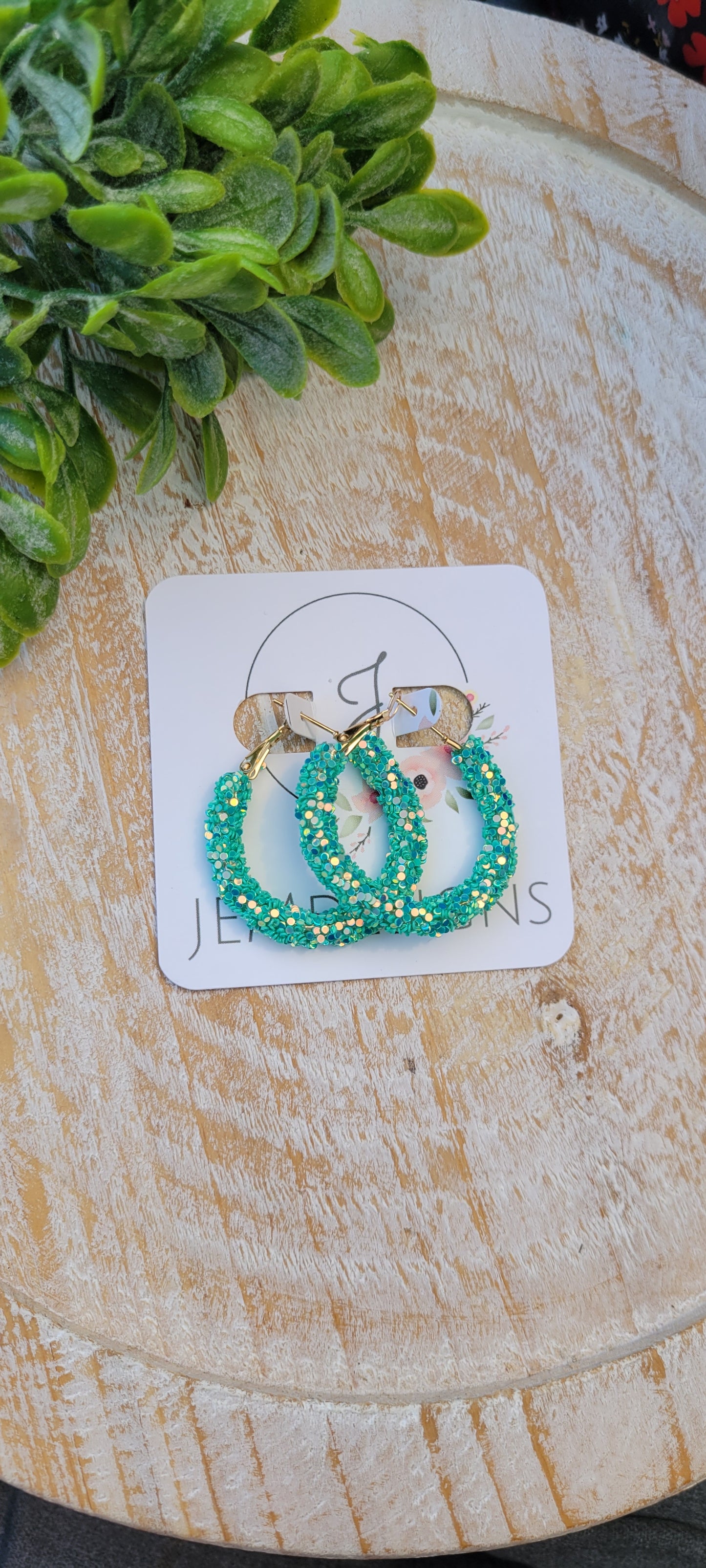 Aqua Glitter Hoop Earrings