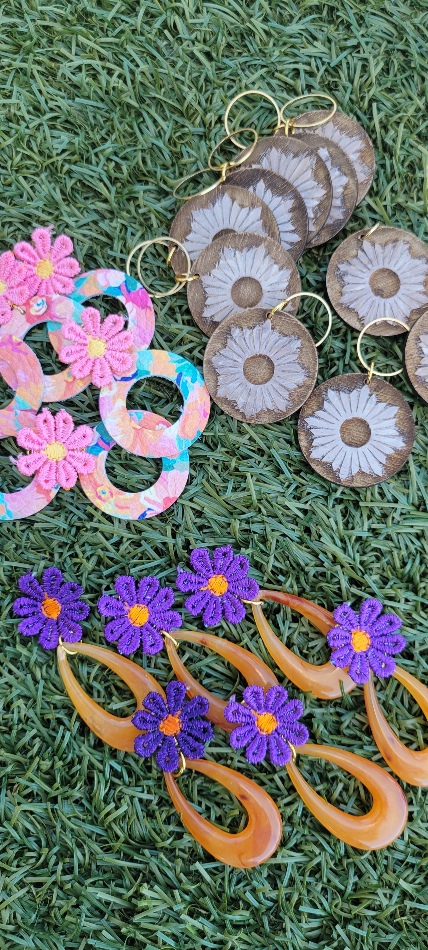 Purple and Orange Flower Earrings