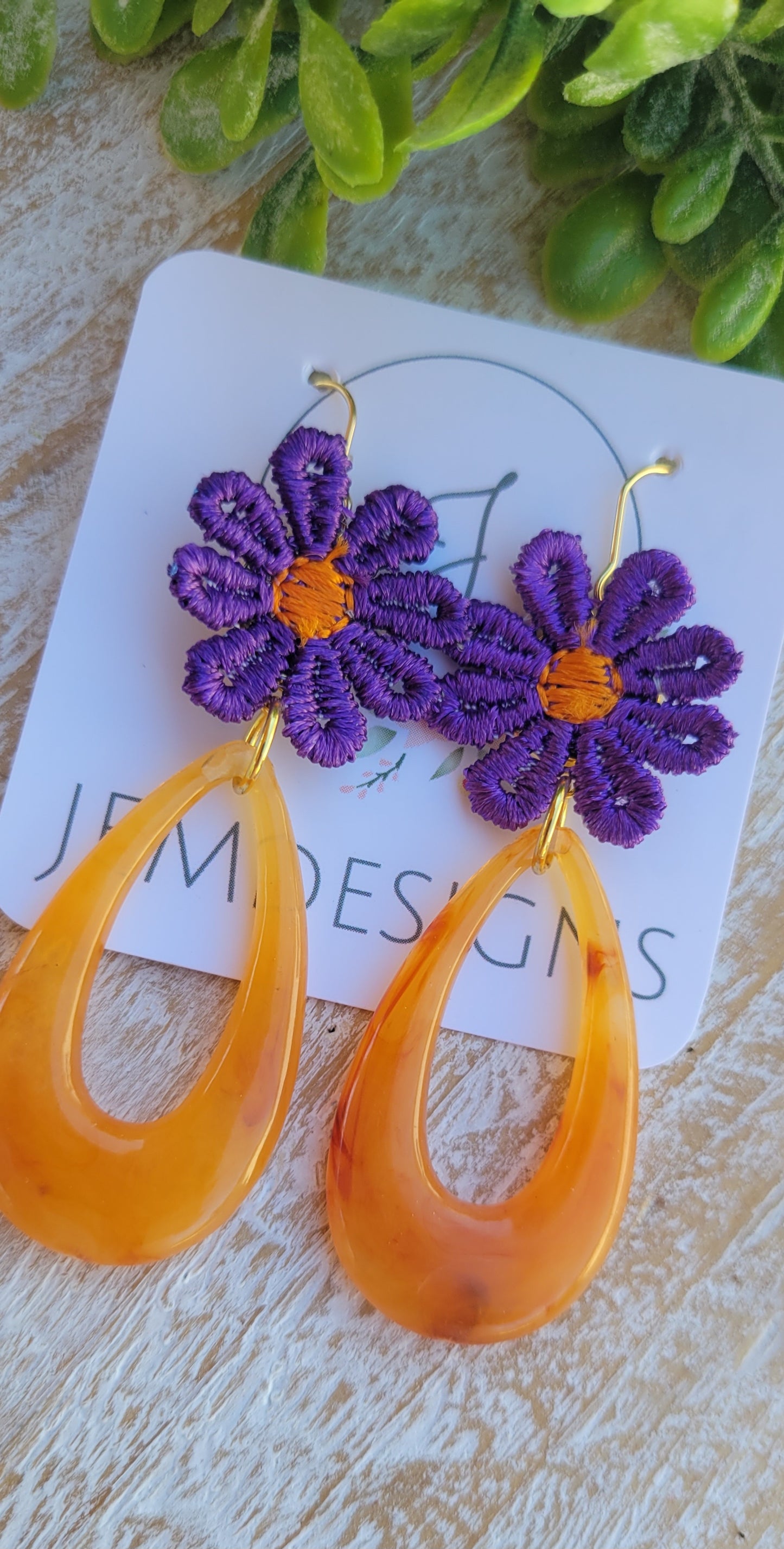 Purple and Orange Flower Earrings