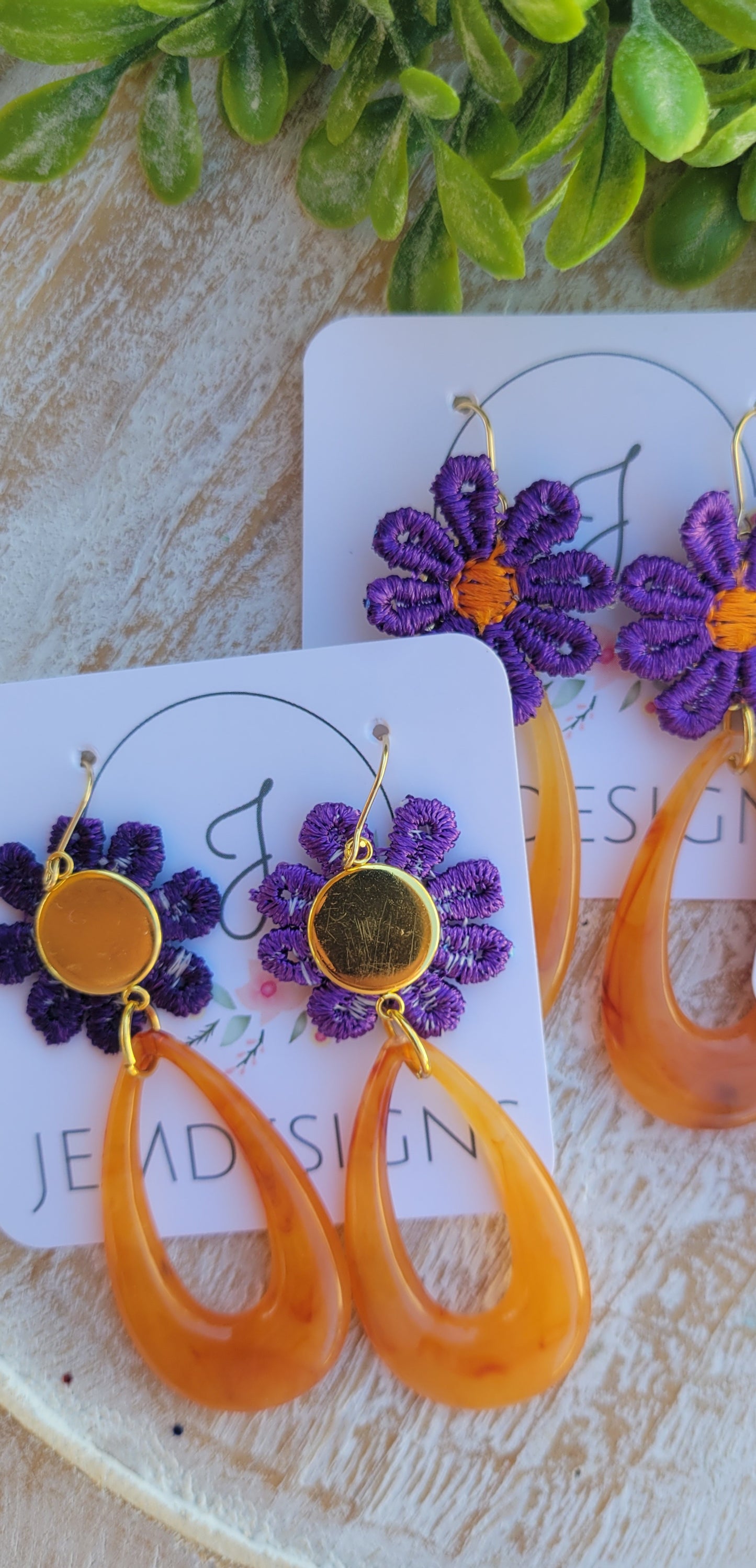 Purple and Orange Flower Earrings