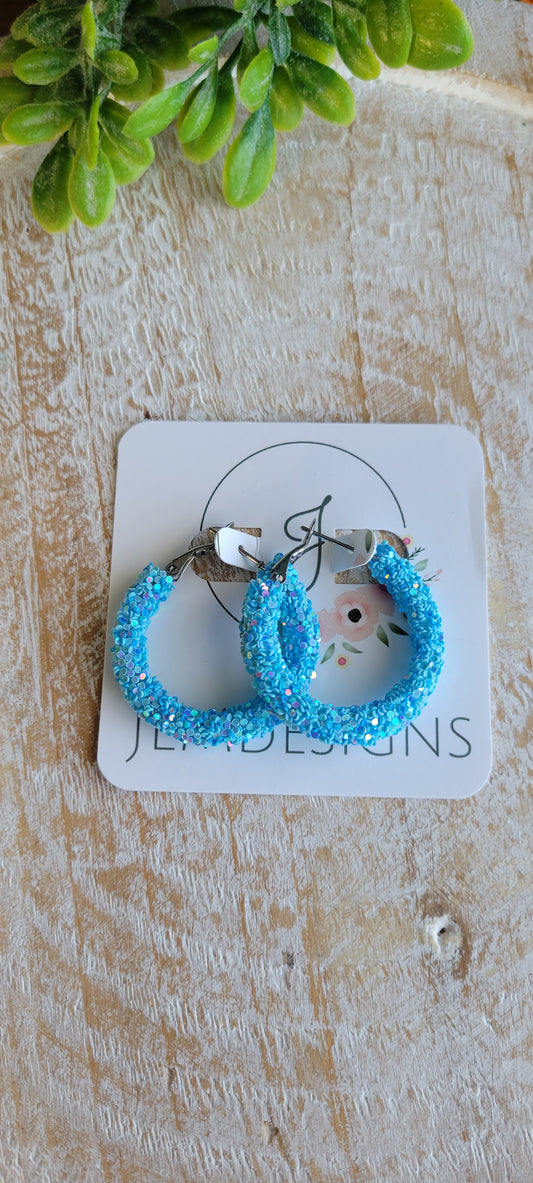 Blue Glitter Hoop Earrings