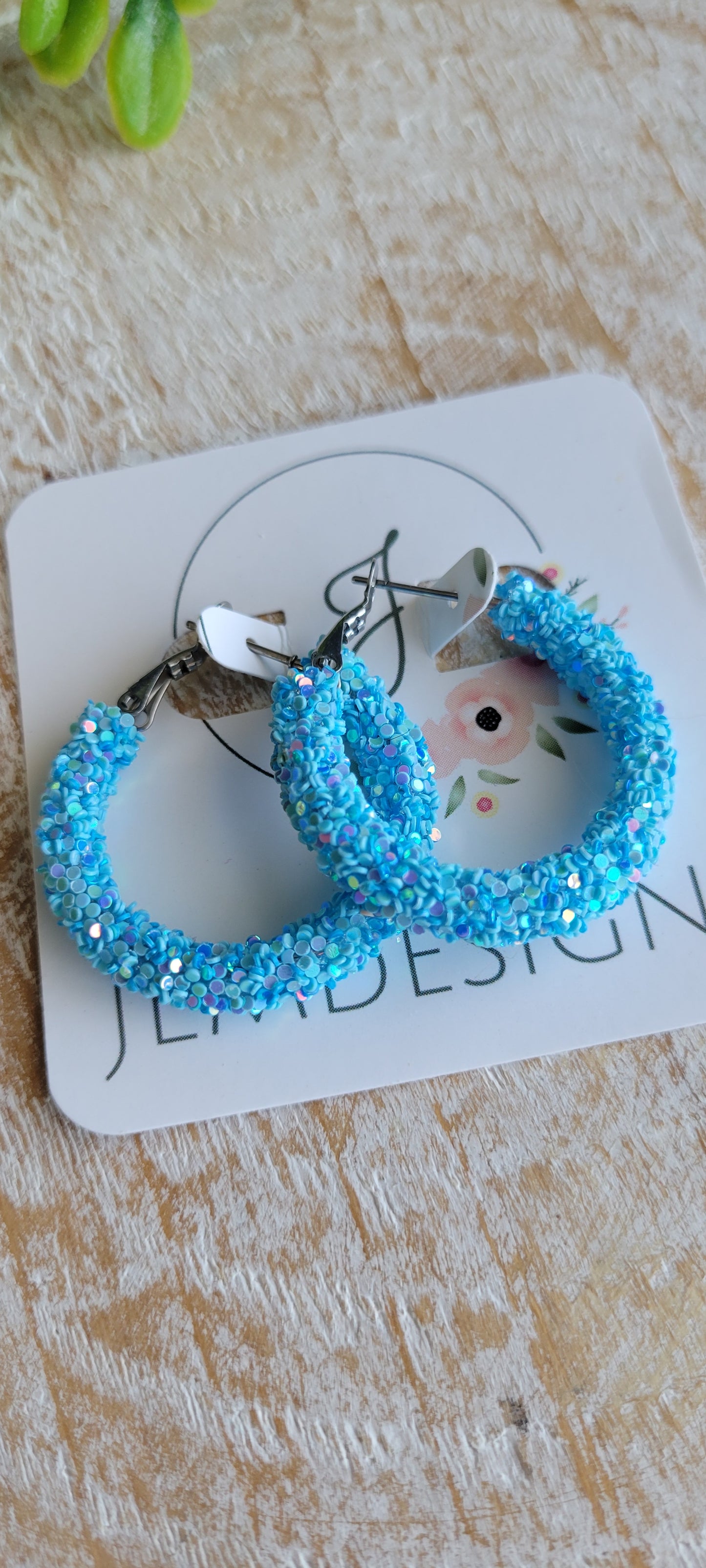 Blue Glitter Hoop Earrings