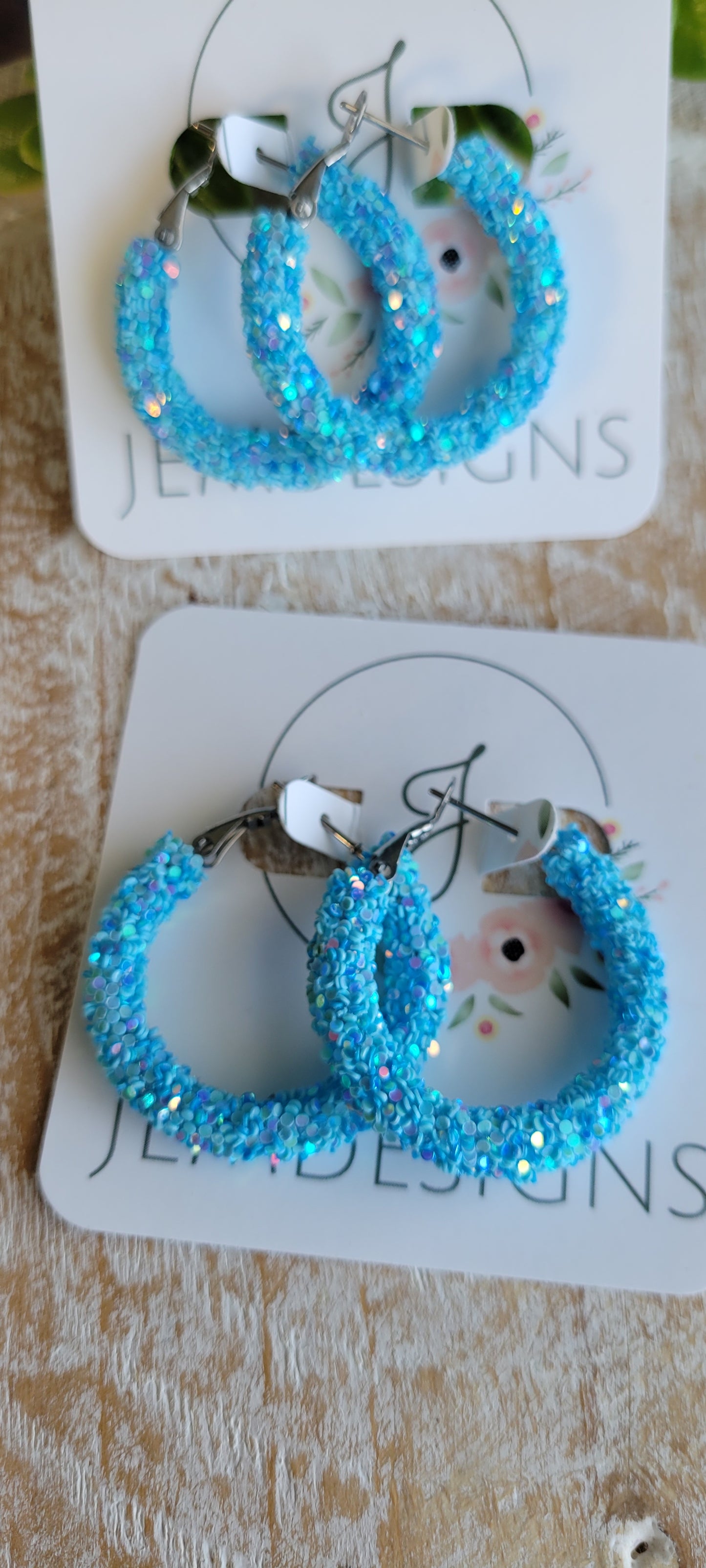 Blue Glitter Hoop Earrings