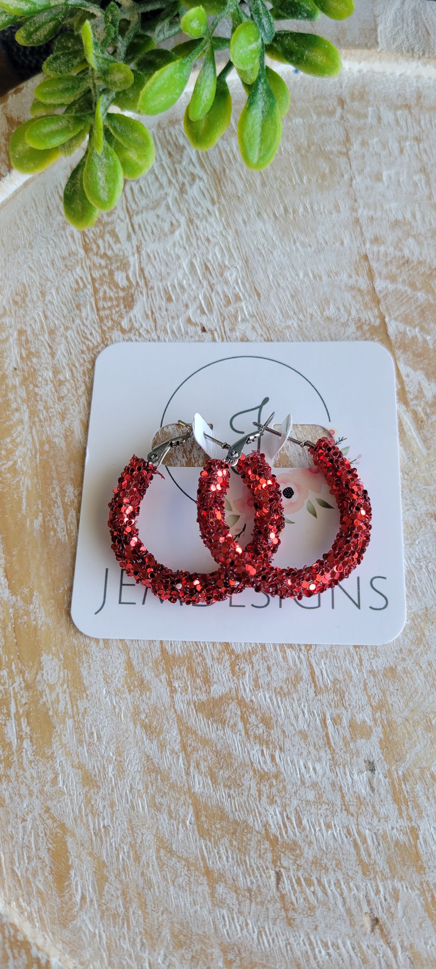 Red Glitter Hoop Earrings in small