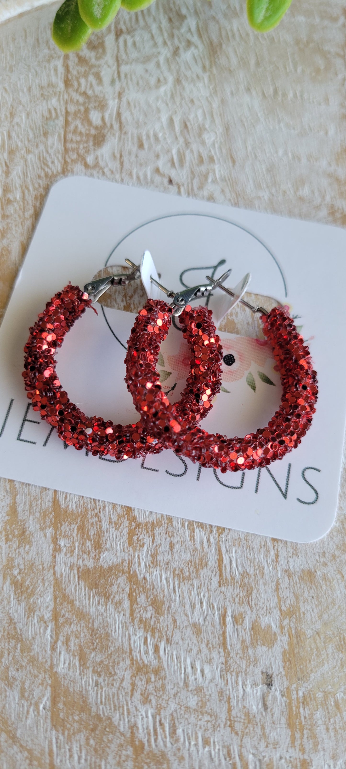 Red Glitter Hoop Earrings in small