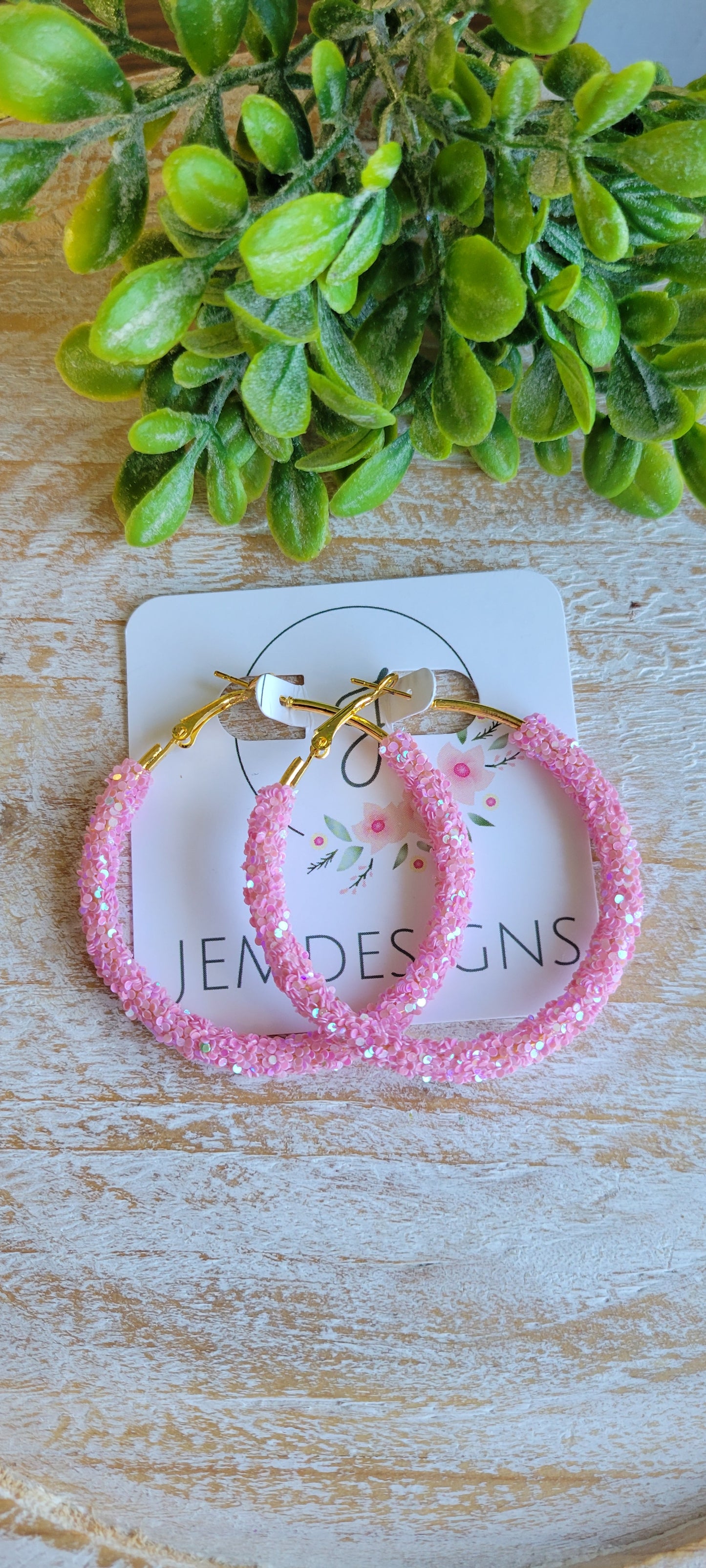 Mauve Pink Glitter Hoop Earrings