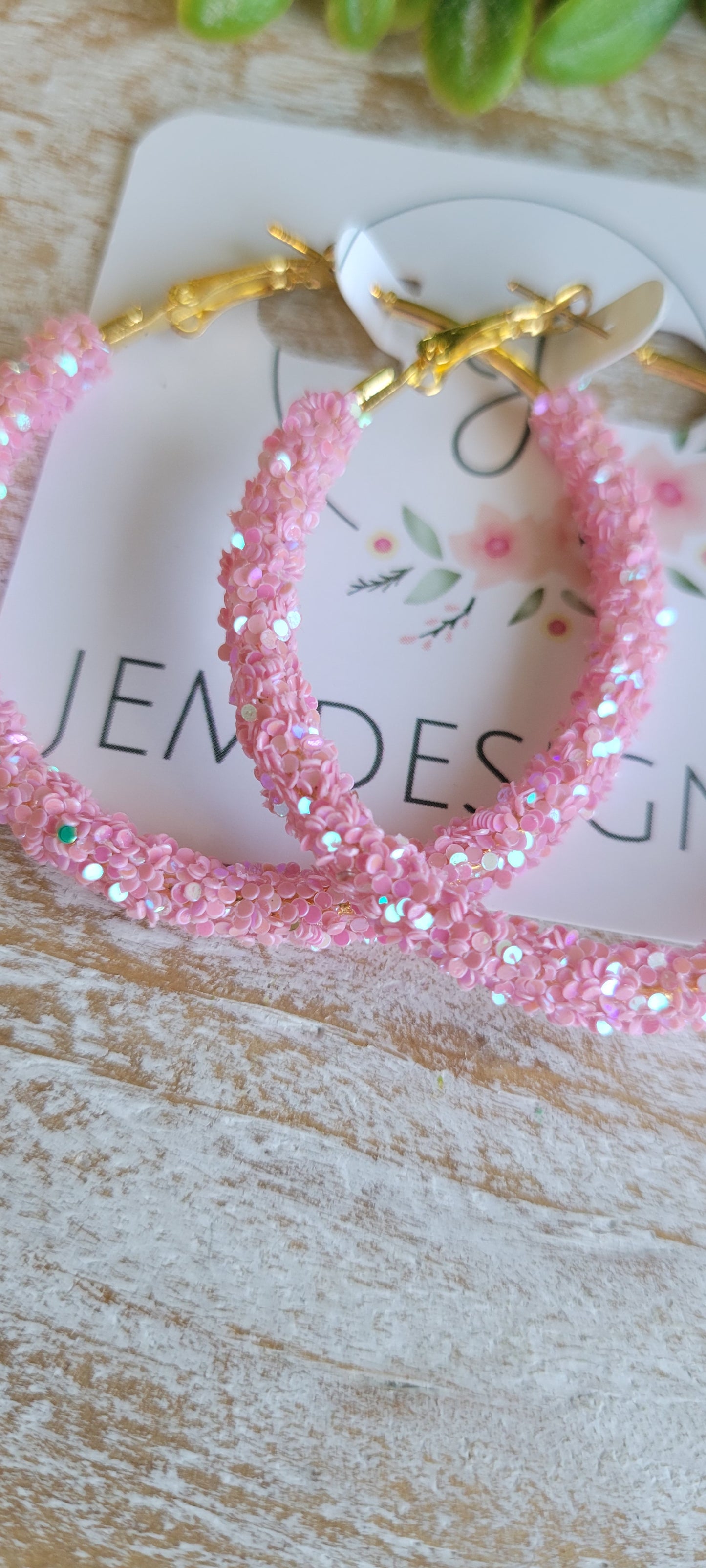 Mauve Pink Glitter Hoop Earrings