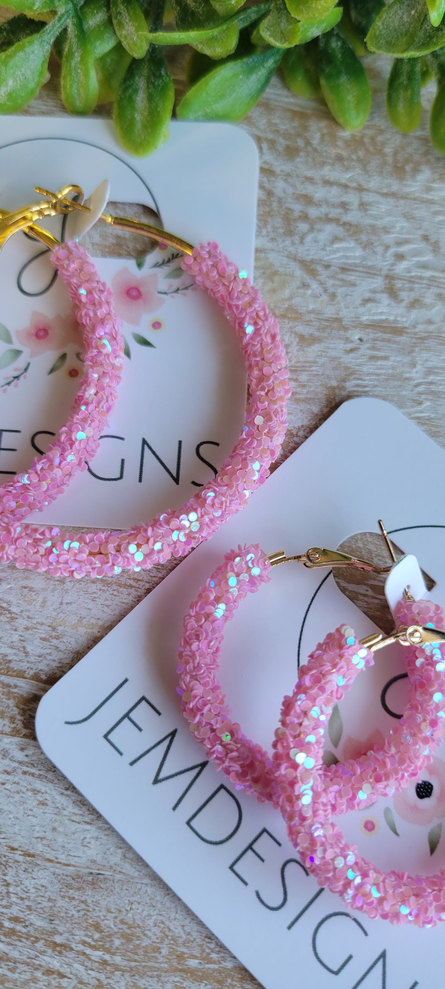 Mauve Pink Glitter Hoop Earrings