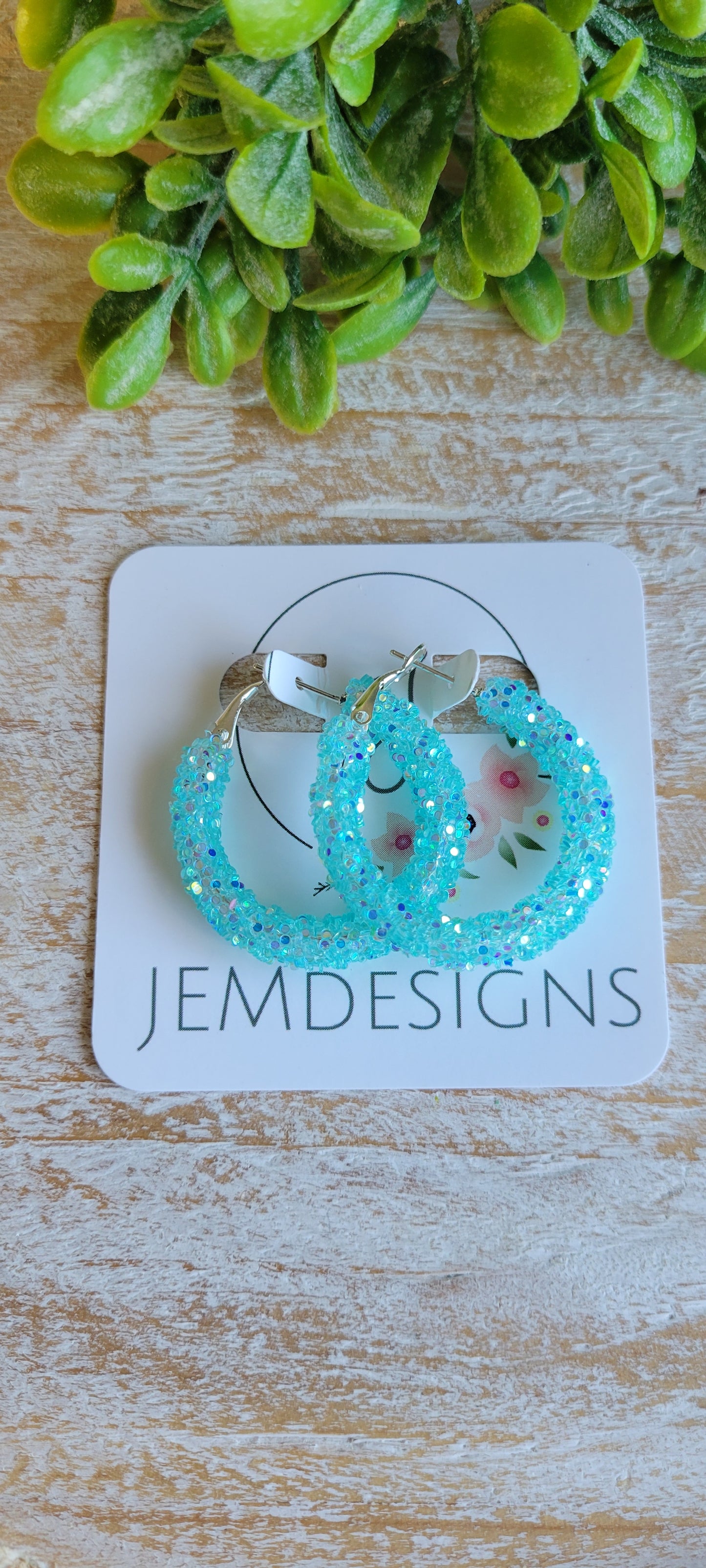 Aqua Jelly Glitter Hoop Earrings