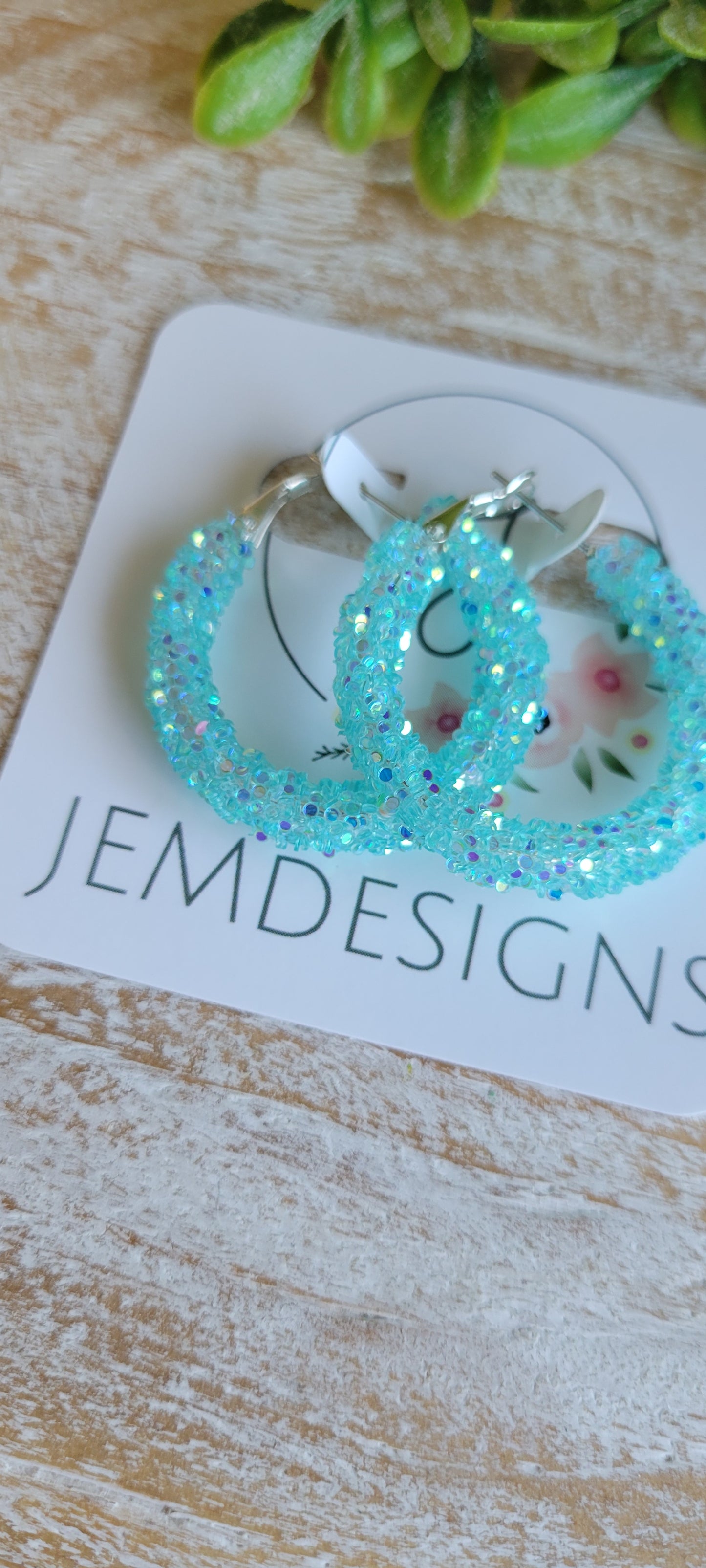 Aqua Jelly Glitter Hoop Earrings