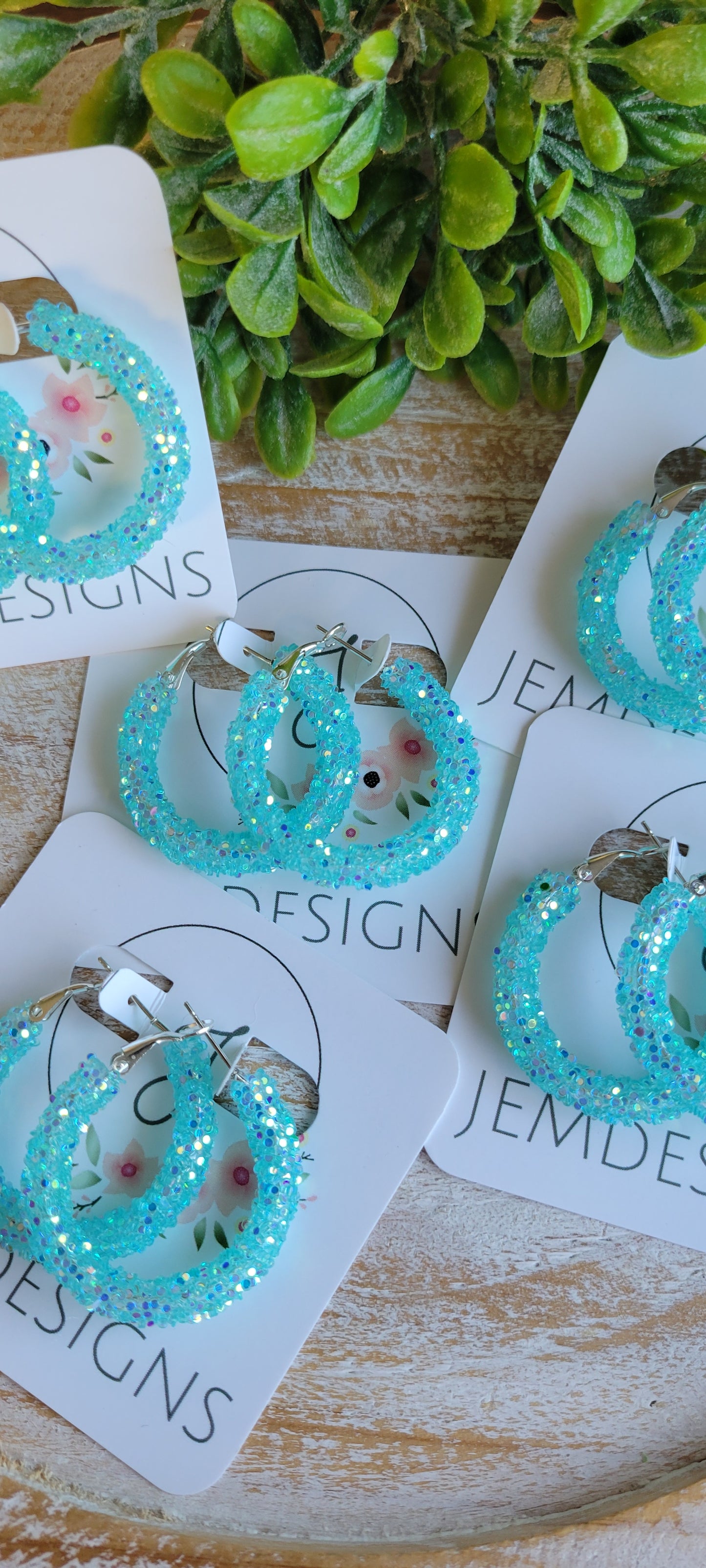 Aqua Jelly Glitter Hoop Earrings