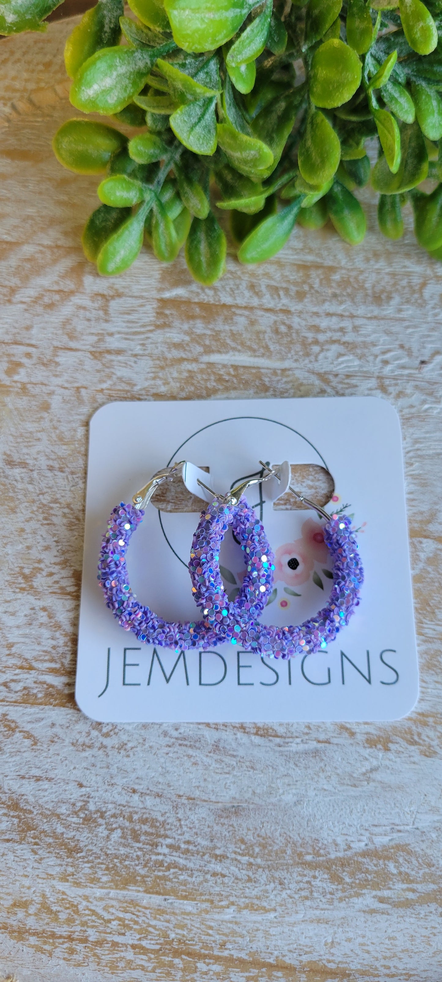 Purple Glitter Hoop Earrings