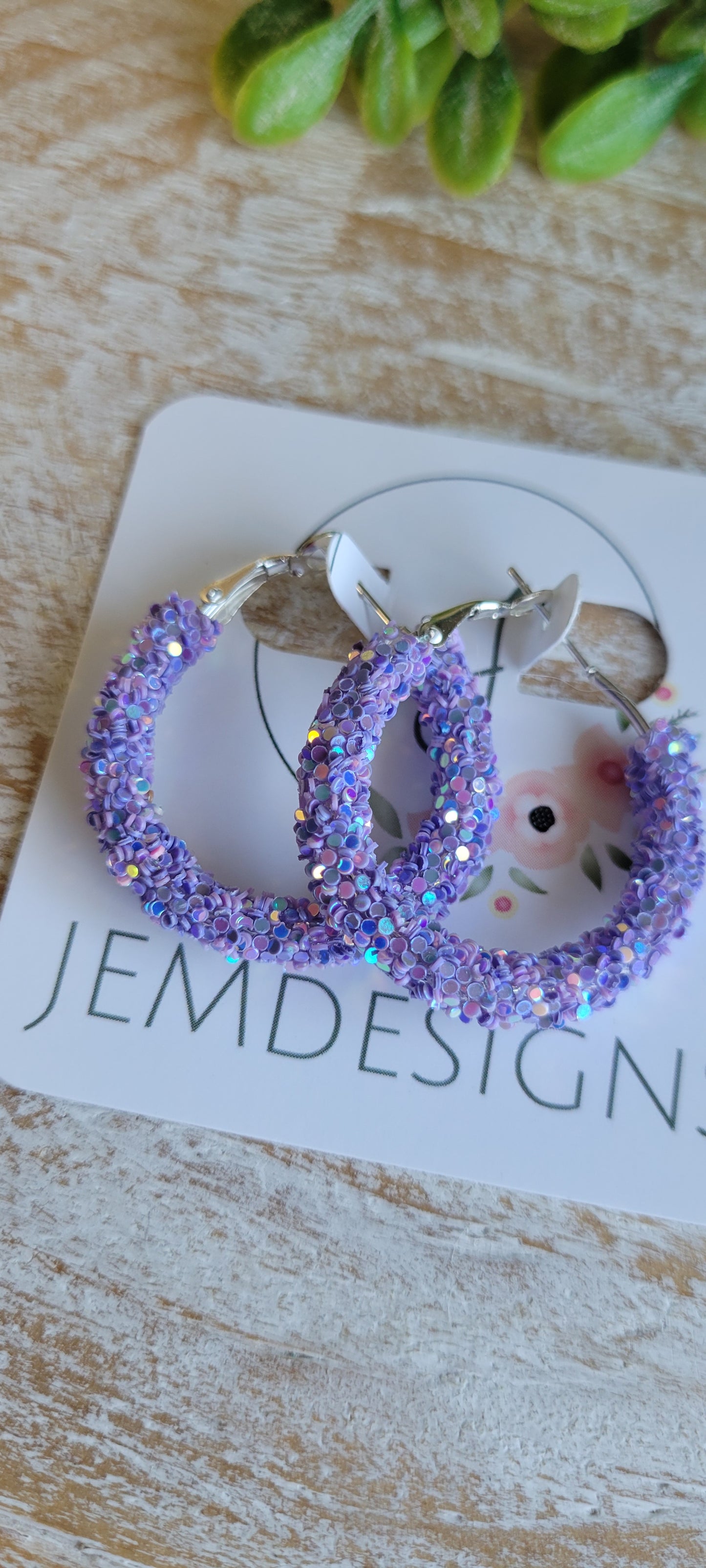 Purple Glitter Hoop Earrings