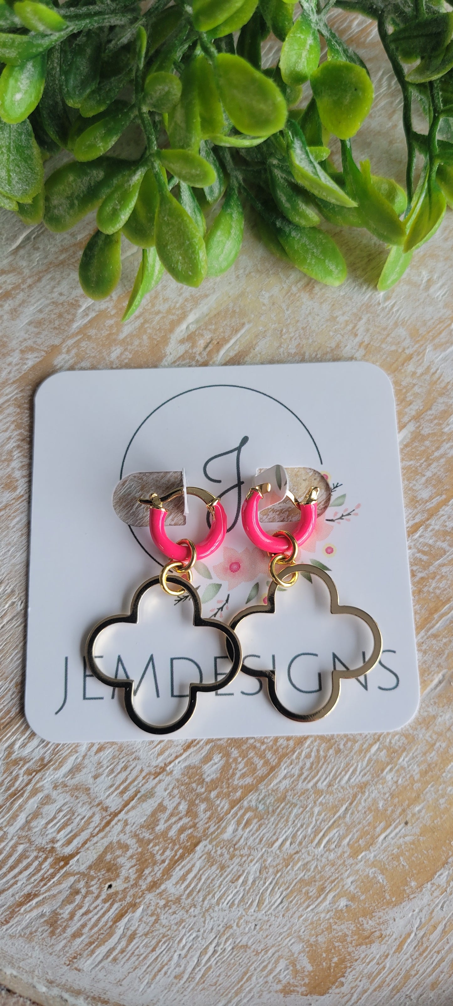 Gold and Hot Pink Huggie Earrings