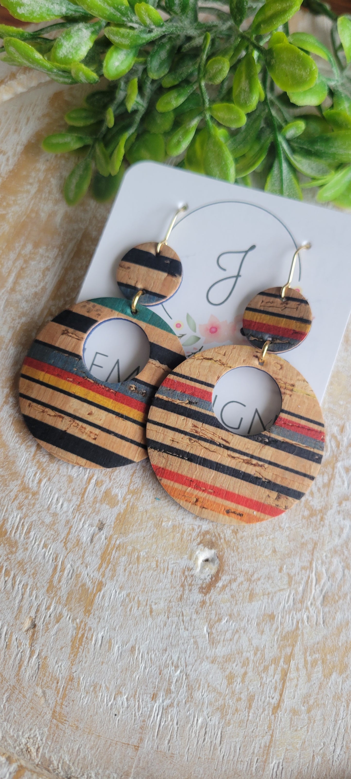 Horizon Stripe Cork Earrings