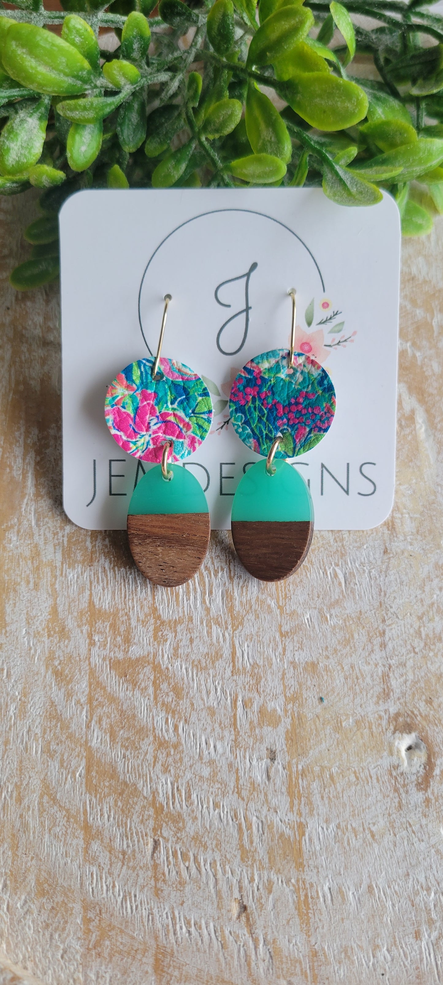 Floral Wood and Resin Earrings