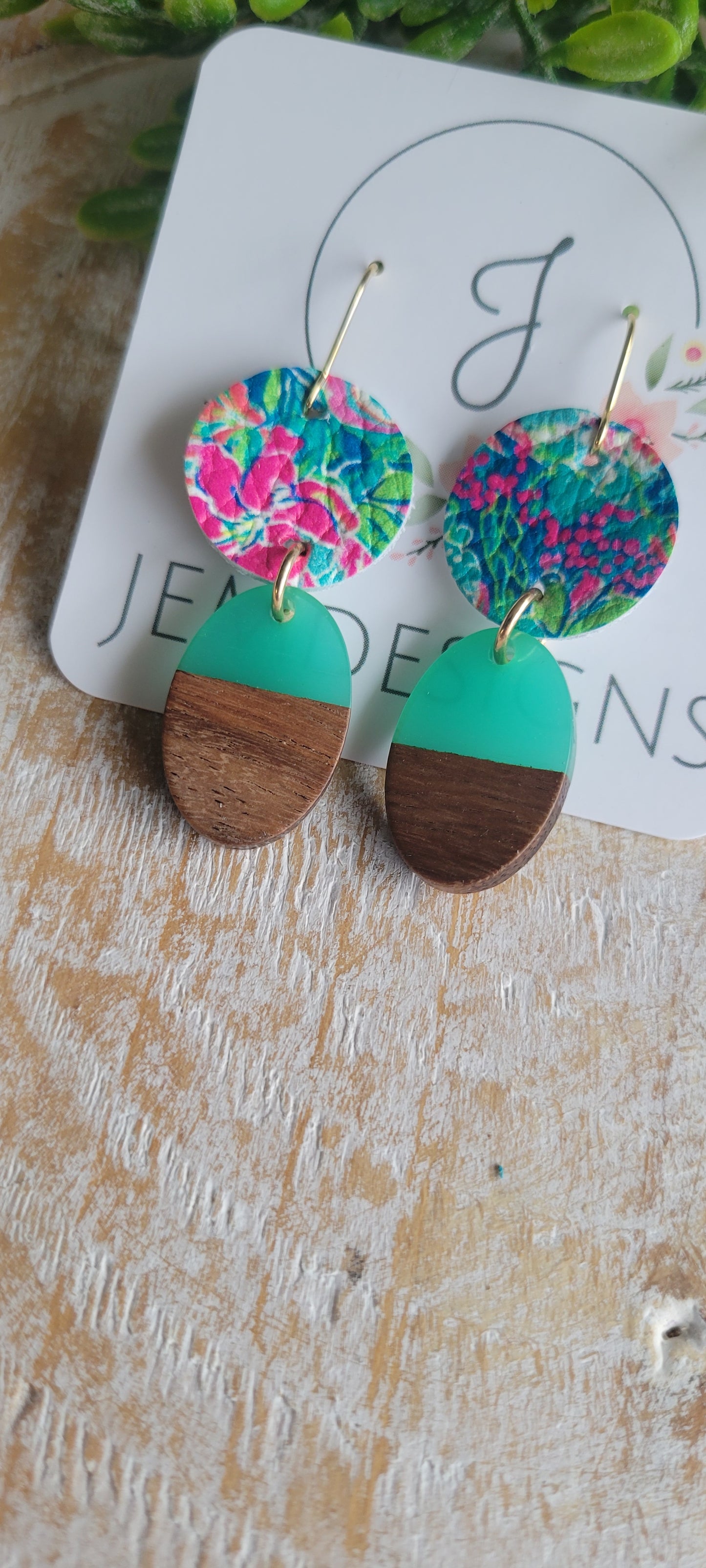 Floral Wood and Resin Earrings