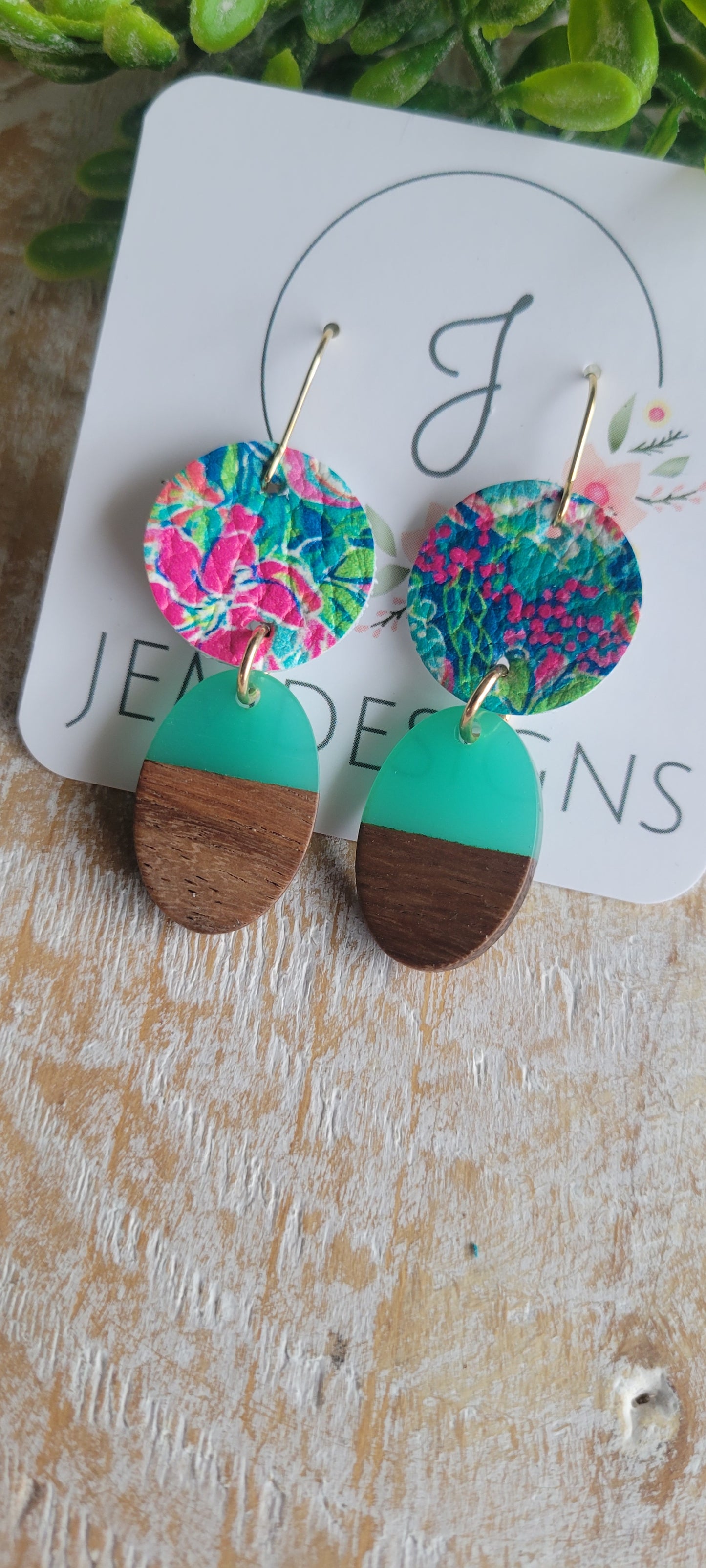 Floral Wood and Resin Earrings