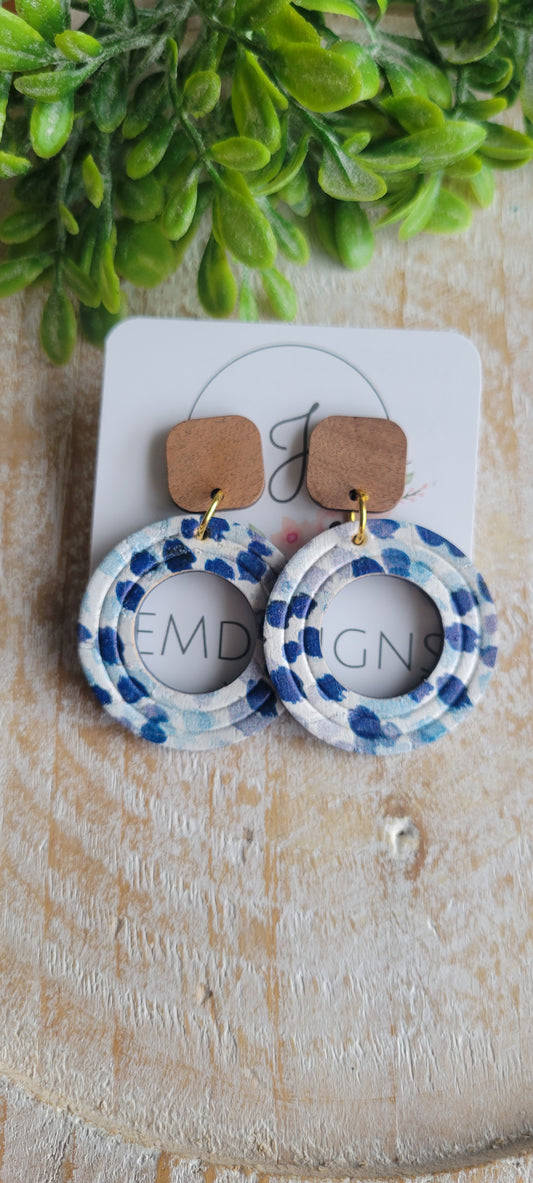 Blue Cork and Wood Earrings