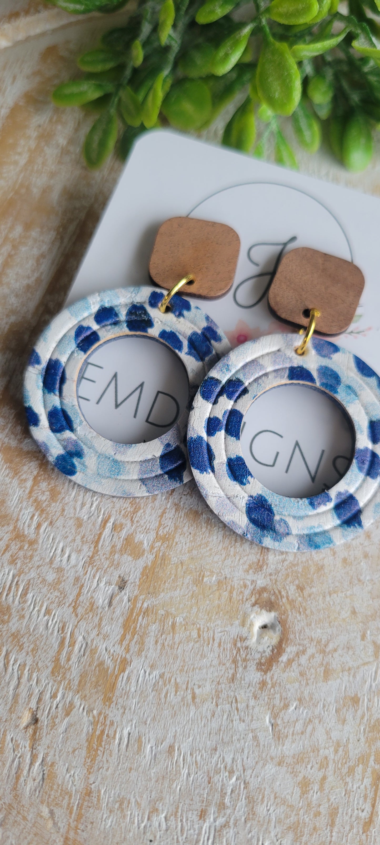 Blue Cork and Wood Earrings