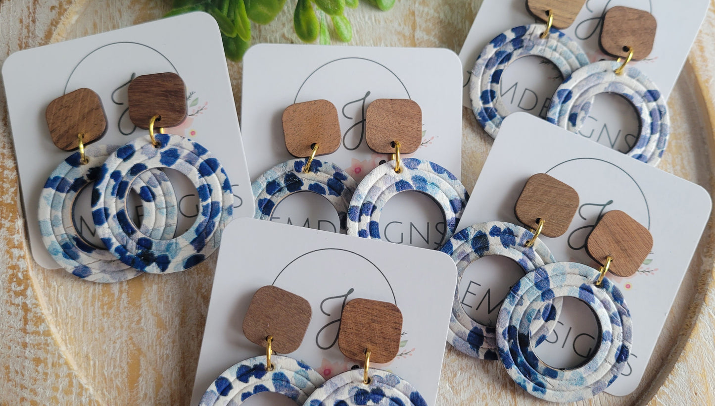 Blue Cork and Wood Earrings