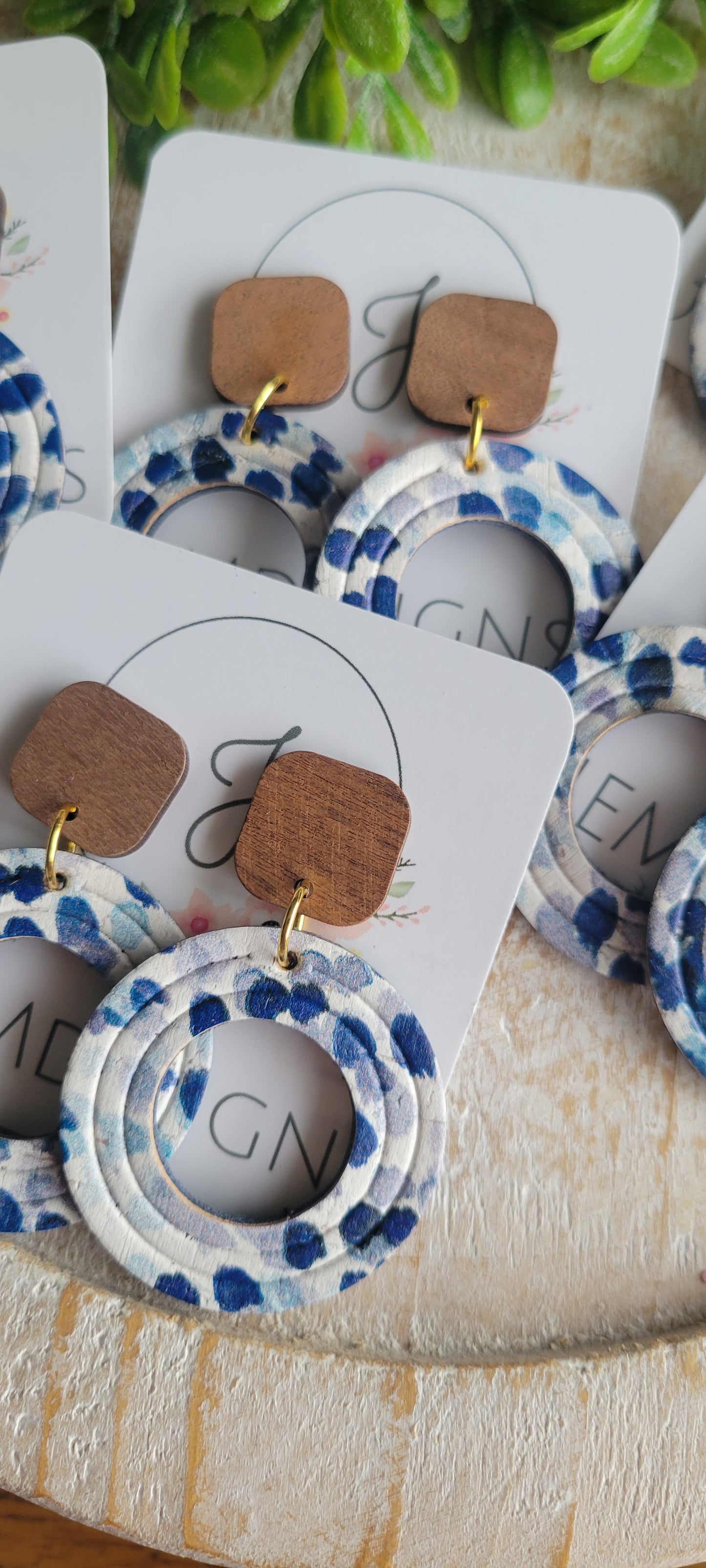 Blue Cork and Wood Earrings