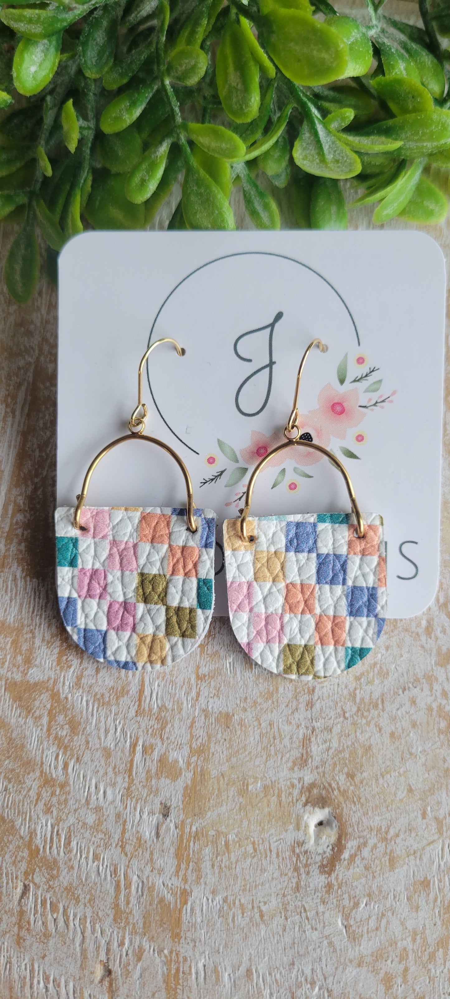 Checkered Leather Earrings