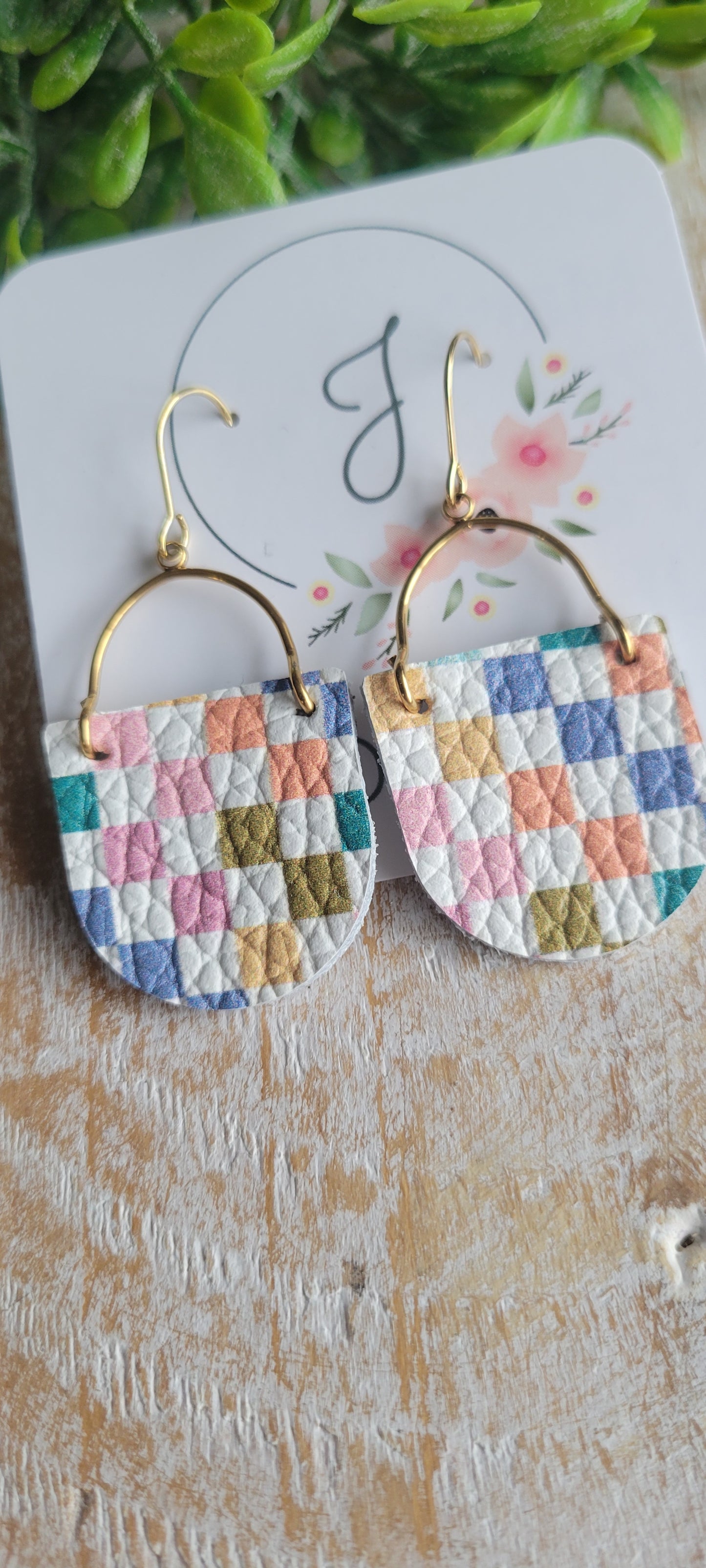 Checkered Leather Earrings