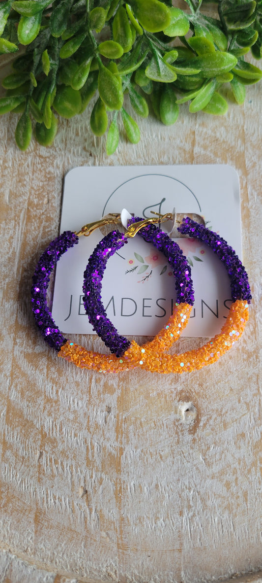 Purple and Orange Hoop Earrings