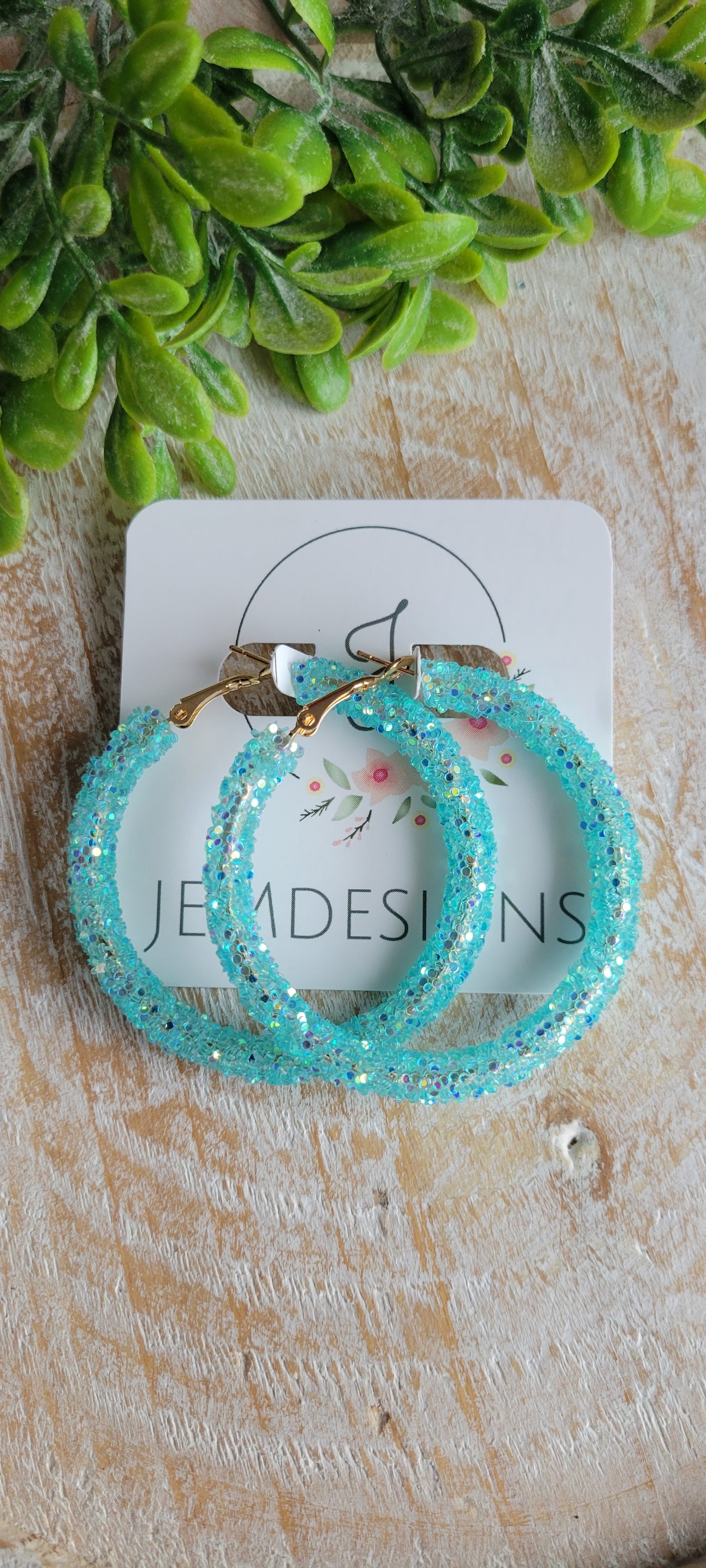 Aqua Jelly Glitter Hoop Earrings