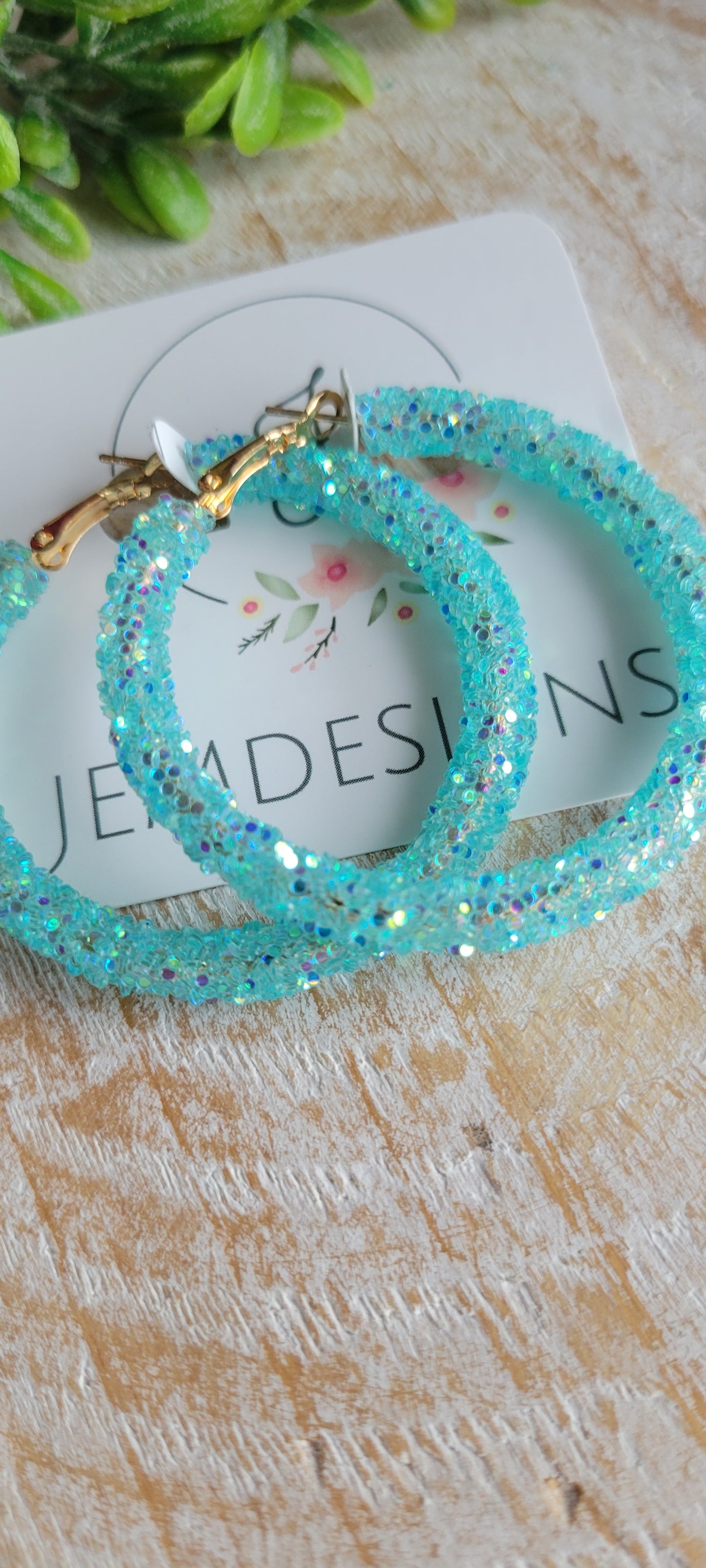 Aqua Jelly Glitter Hoop Earrings