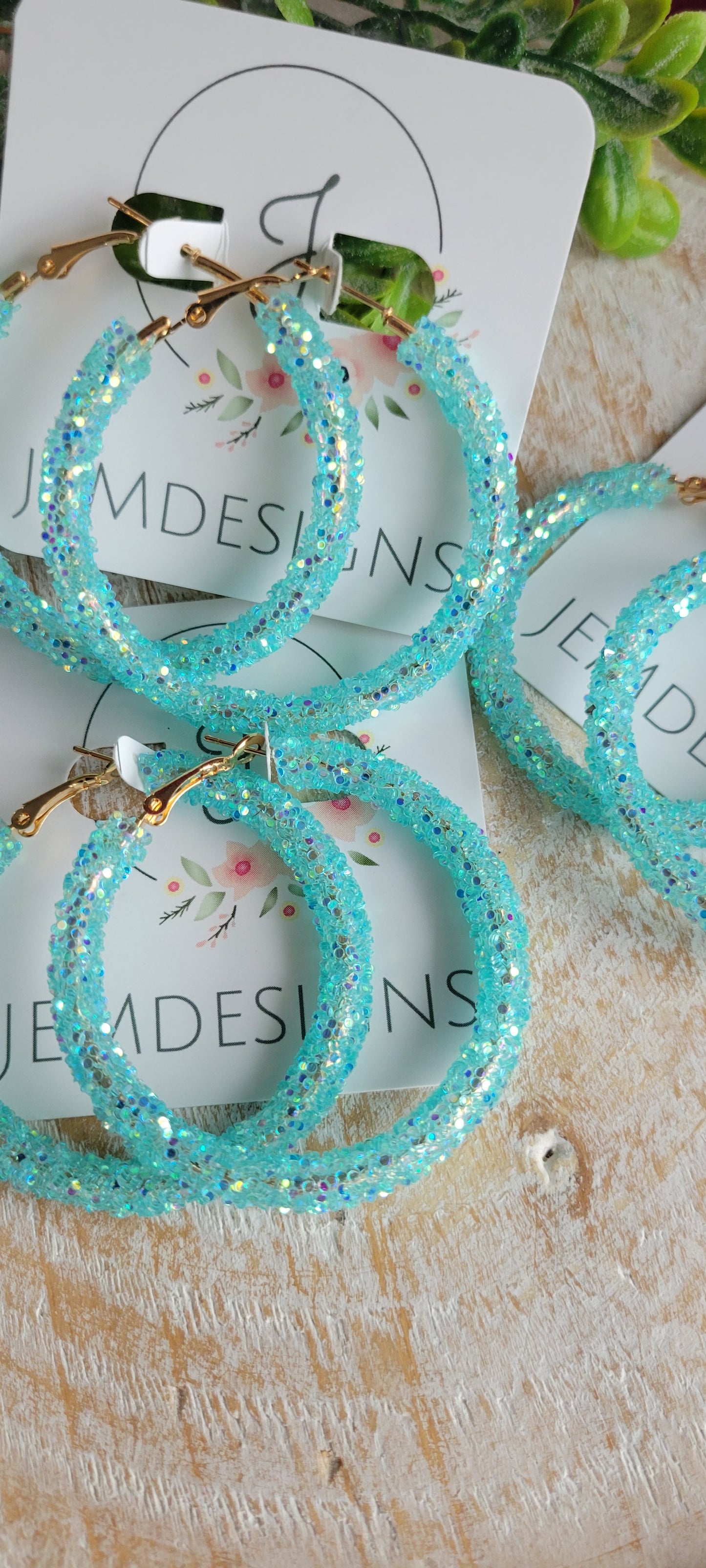 Aqua Jelly Glitter Hoop Earrings