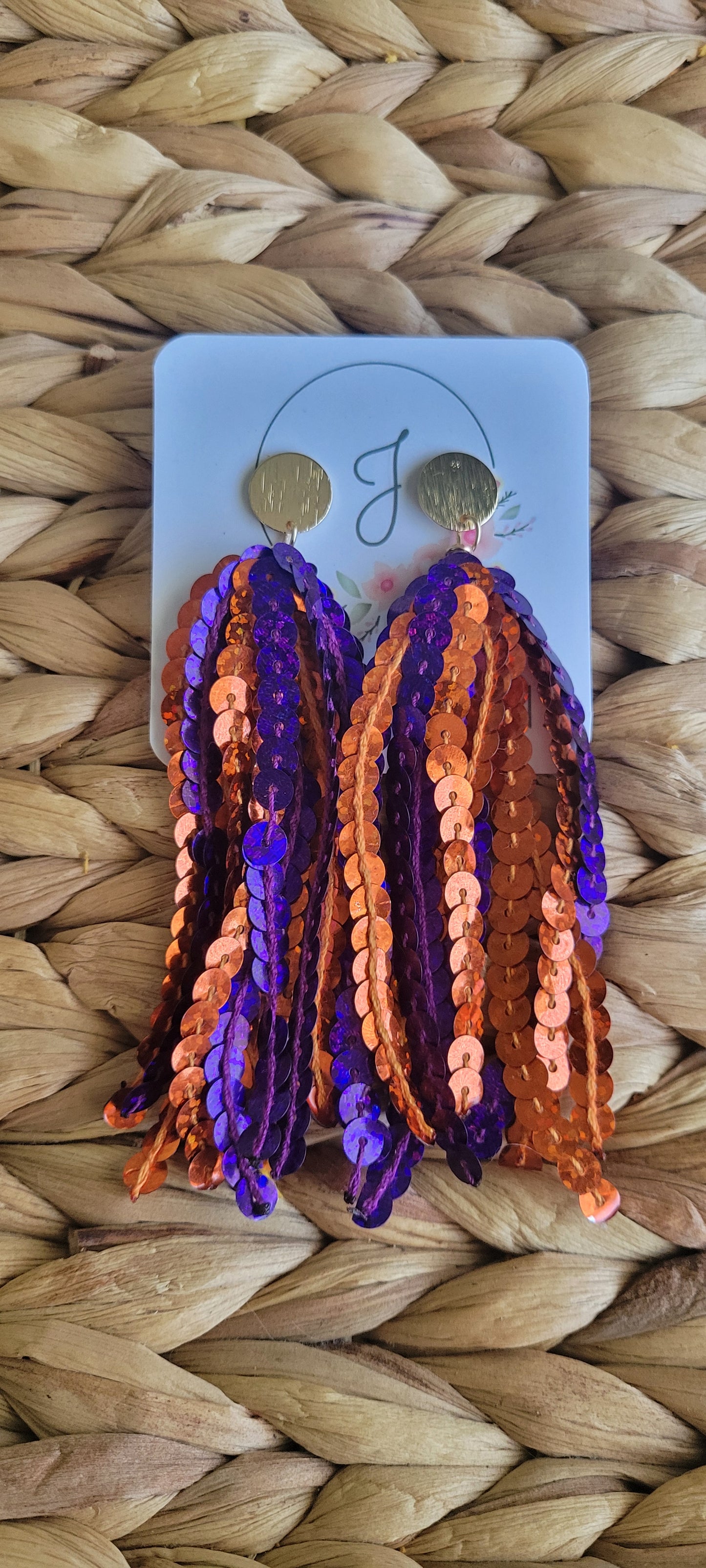 Orange and Purple Sequin Earrings