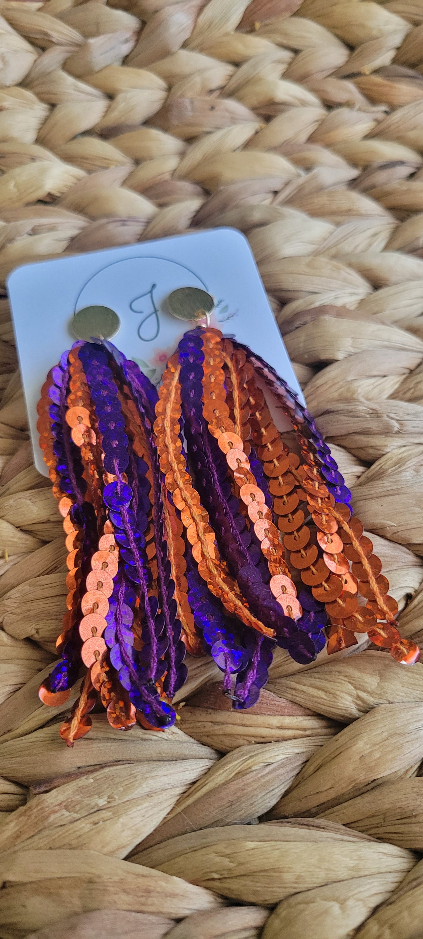 Orange and Purple Sequin Earrings