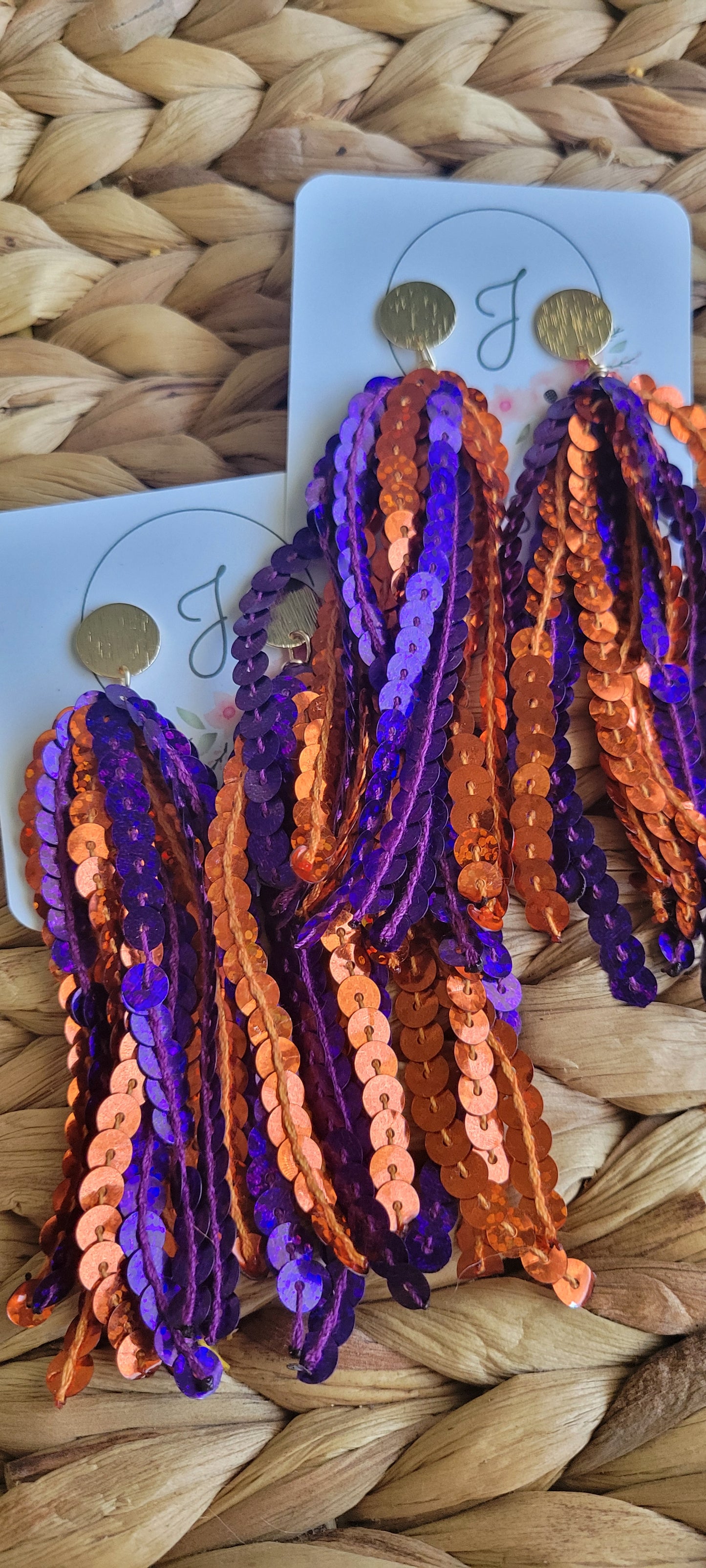 Orange and Purple Sequin Earrings